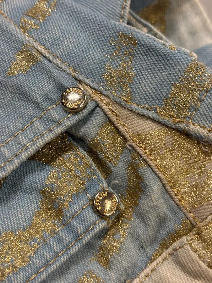 Roberto Cavalli 2000s Roberto Cavalli Light Blue Denim Gold Zebra Print Jeans Size 28" / US 6 / IT 42 - 12 Thumbnail