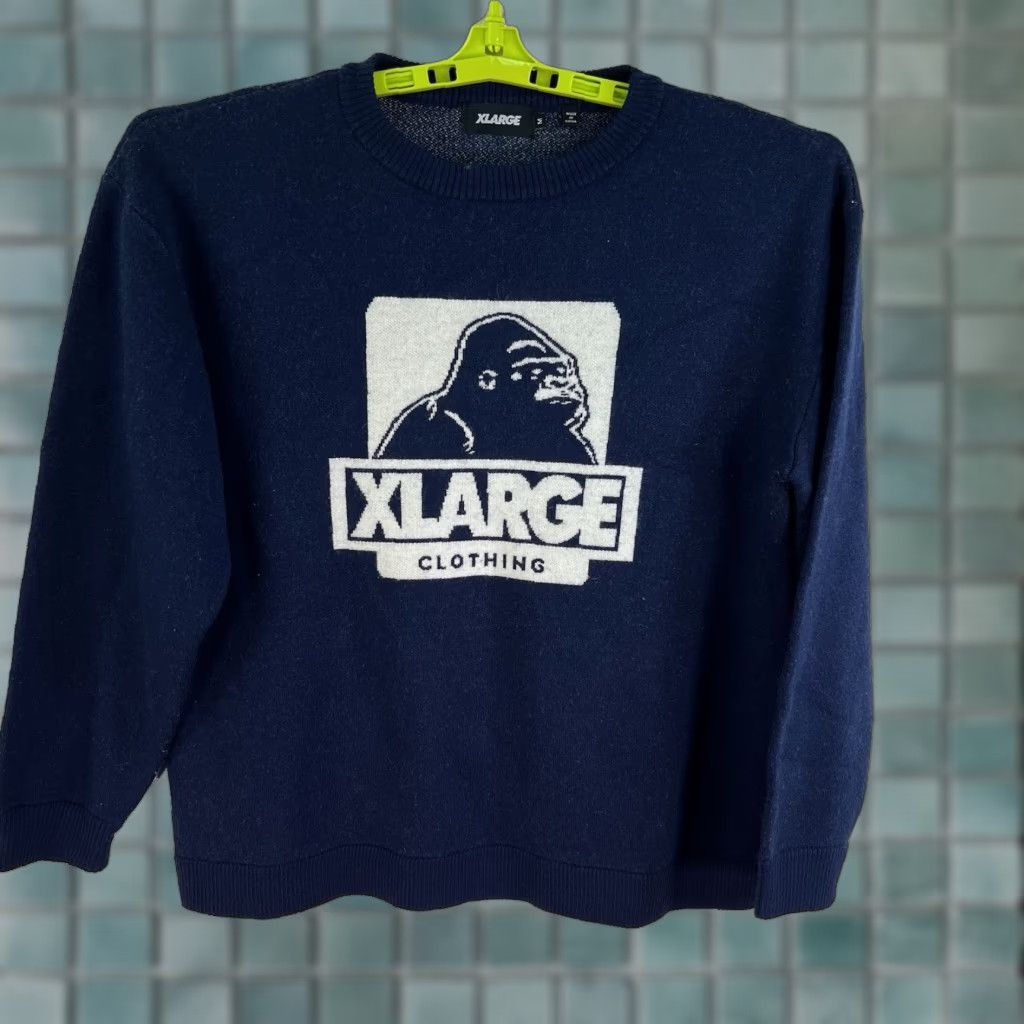 Vintage XLARGE Sweater Mens Size M Blue Wool Blend Heavyweight Graphic Print Pullover Knit 90s Classic Outdoor Size US M / EU 48-50 / 2 - 1 Thumbnail