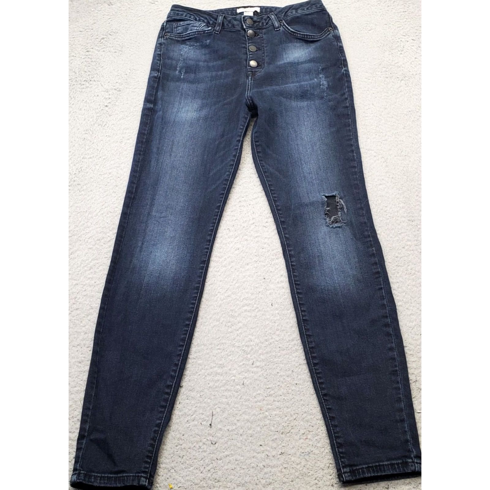 Forever 21 Forever 21 Skinny Jeans Womens 29 Blue Denim Distressed Button Fly Jeans Size 29" - 2 Thumbnail
