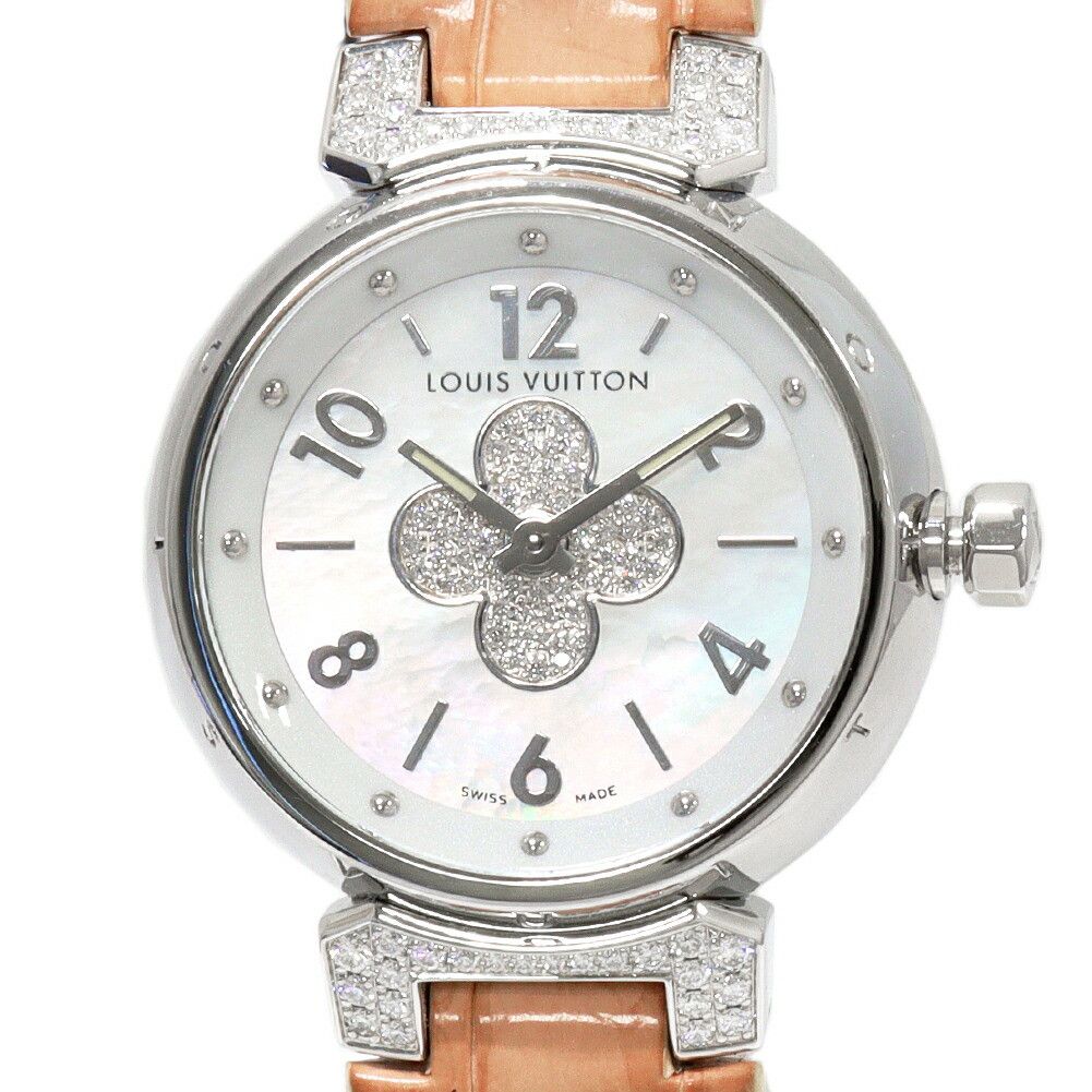 Louis Vuitton Louis Vuitton Louis Vuitton White Mother of Pearl Dial Tambour Forever Watch Q121P Metal Quartz Q121P DUTY FREE for USA Size ONE SIZE - 1 Thumbnail