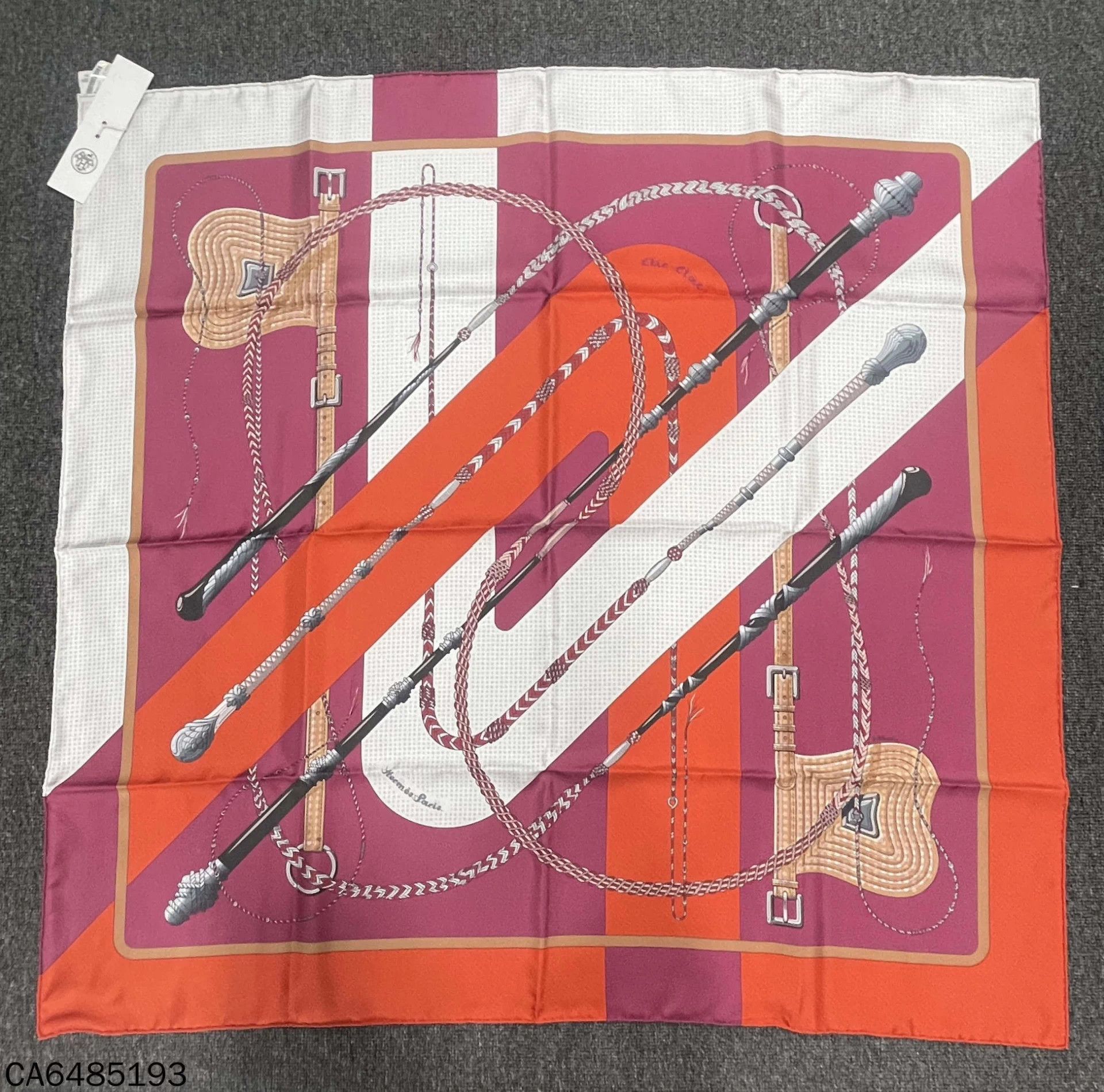HERMES Whip Print Silk Scarf 90x90cm