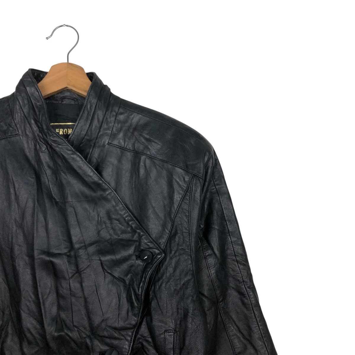 Genuine Leather 📌Rich Black Vtg Biker Leather Jacket Fromage Issey Miyake Size US M / EU 48-50 / 2 - 7 Thumbnail