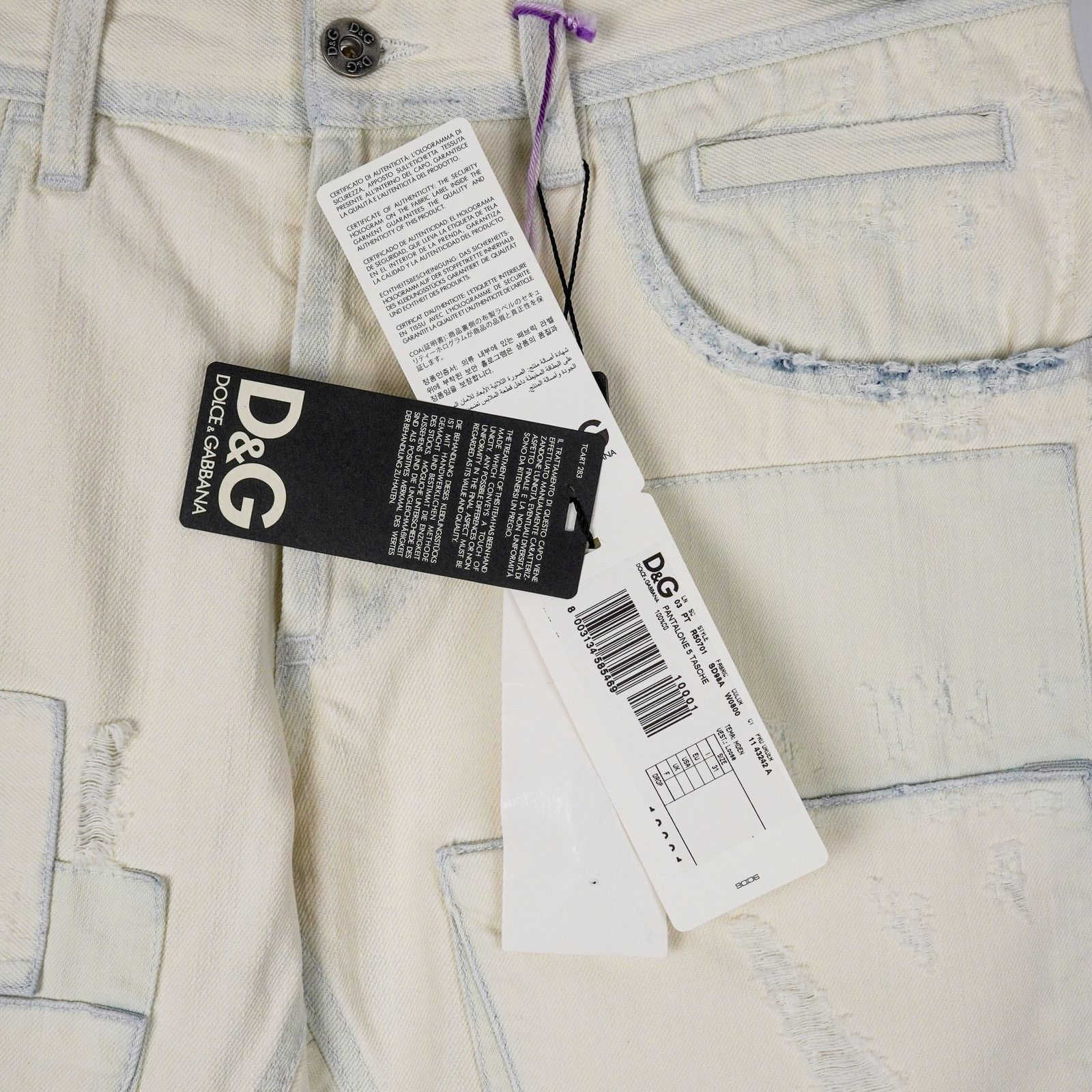 Dolce & Gabbana Dolce Gabbana White Distressed Patchwork Denim Pants Jeans Size US 31 - 10 Thumbnail