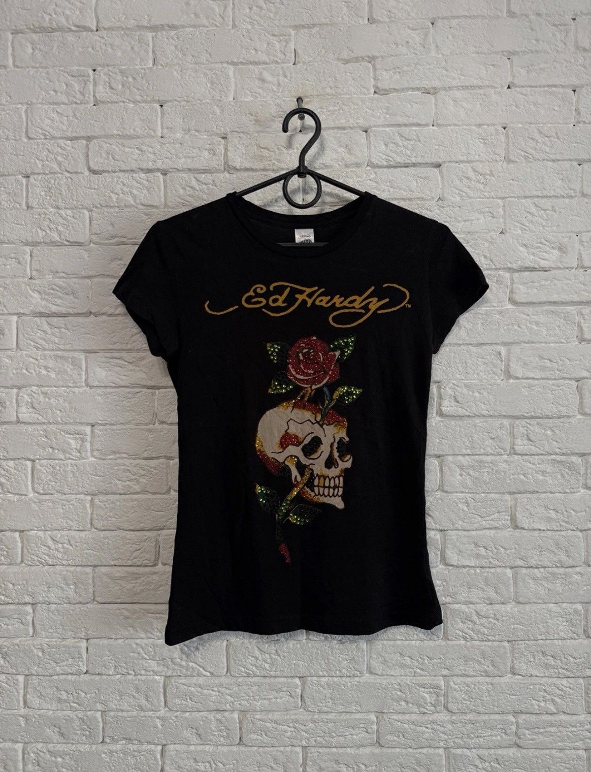Ed Hardy Ed Hardy Womens T-shirt Ringstones USA Made Sz S Size S / US 4 / IT 40 - 1 Thumbnail