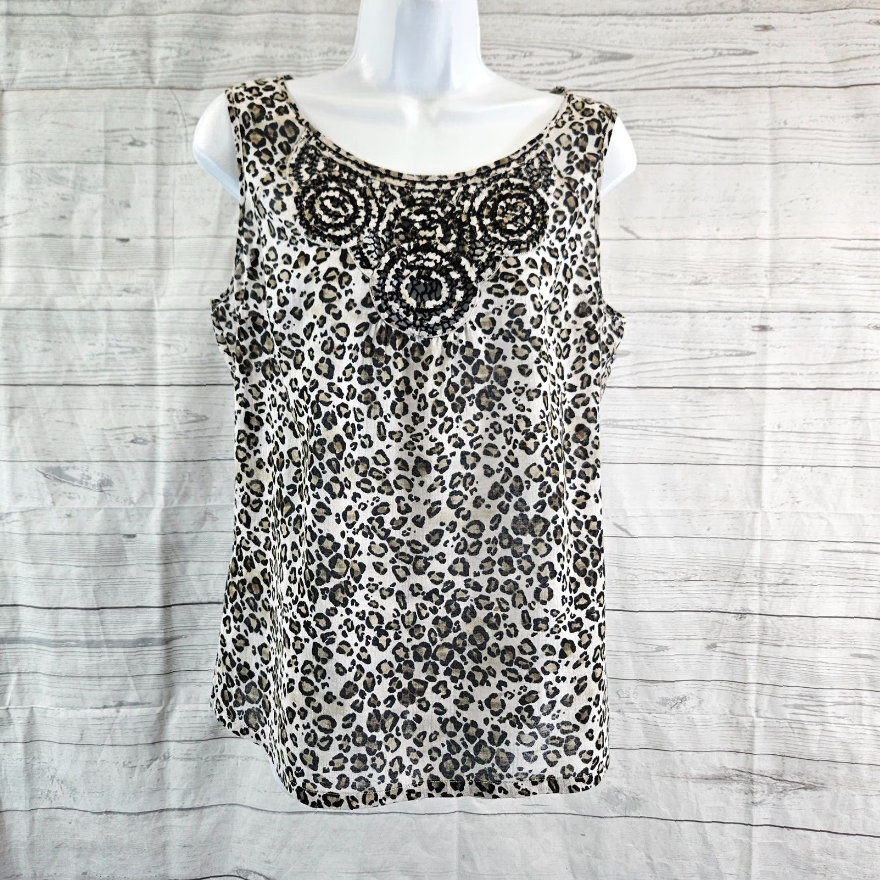 Tommy Bahama Tommy Bahama Tank Top Womens Small Black Brown Animal Print Cotton Shirt Ladies | Multicolor Sleeveless 19" Width 22.5" Length Size S / US 4 / IT 40 - 2 Thumbnail