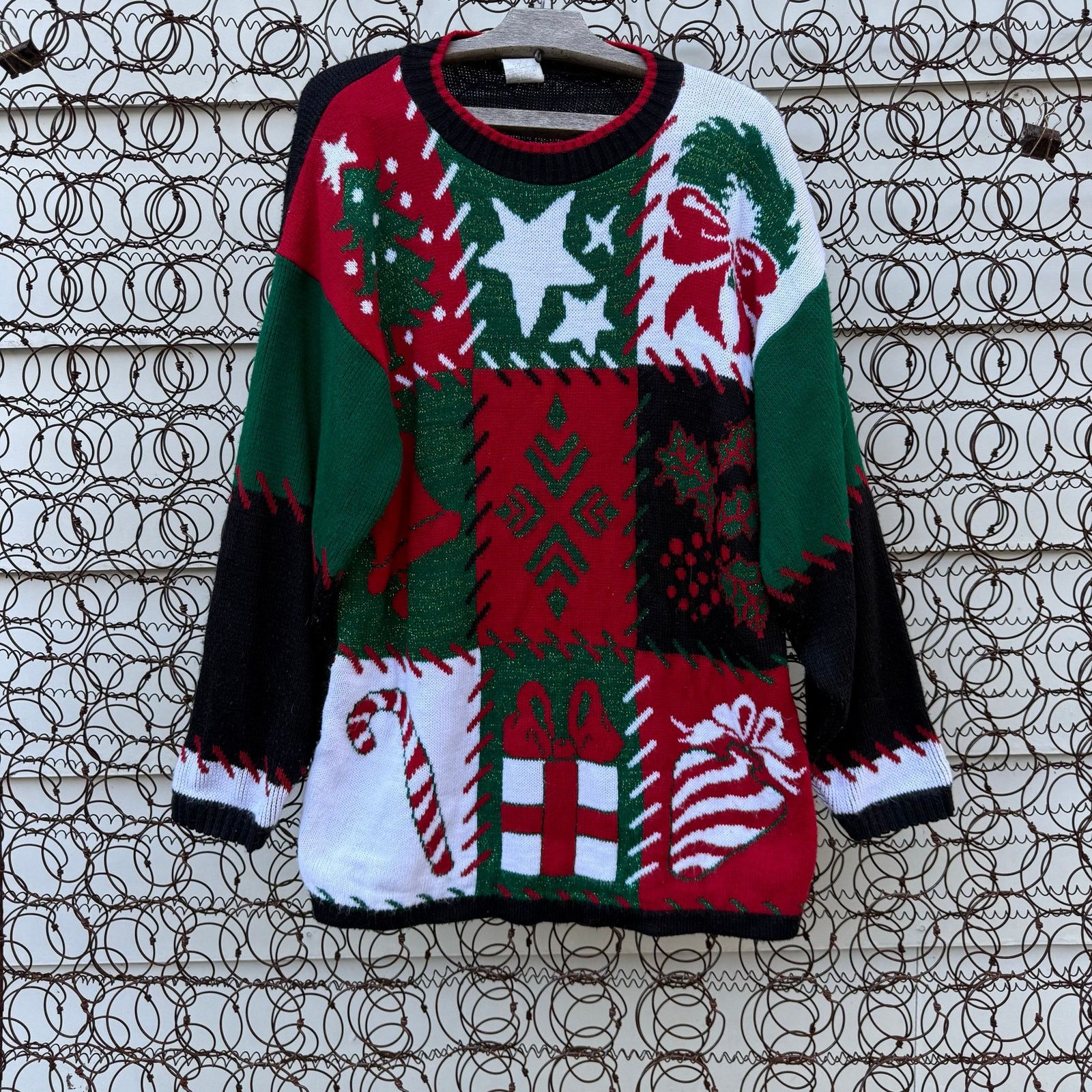 Vintage 90s Christmas Knit Sampler Sweater Tree Candy Cane SMALL Size S / US 4 / IT 40 - 1 Thumbnail