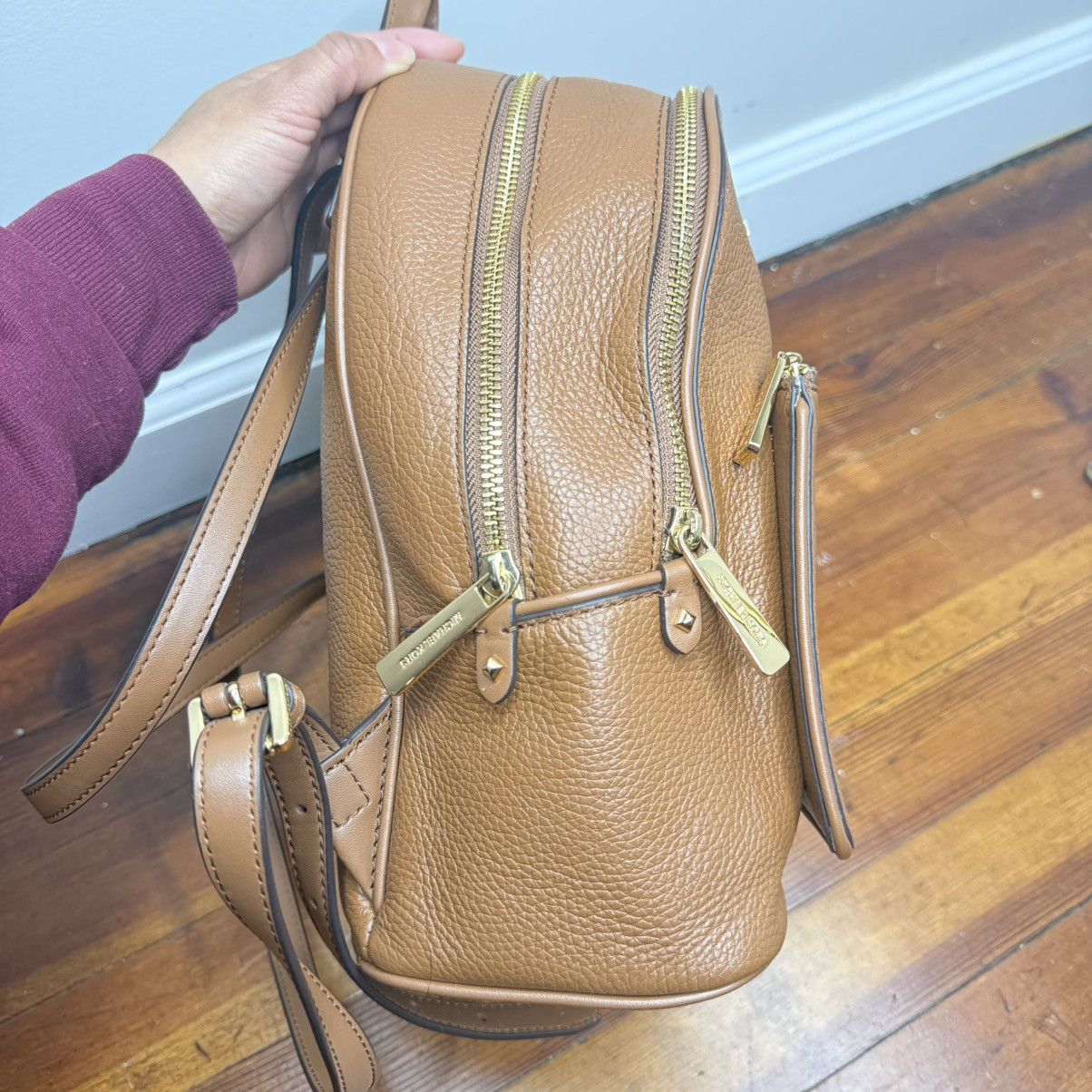 Michael Kors Michael Kors Brown Pebbled Leather Backpack with Gold Size ONE SIZE - 3 Thumbnail