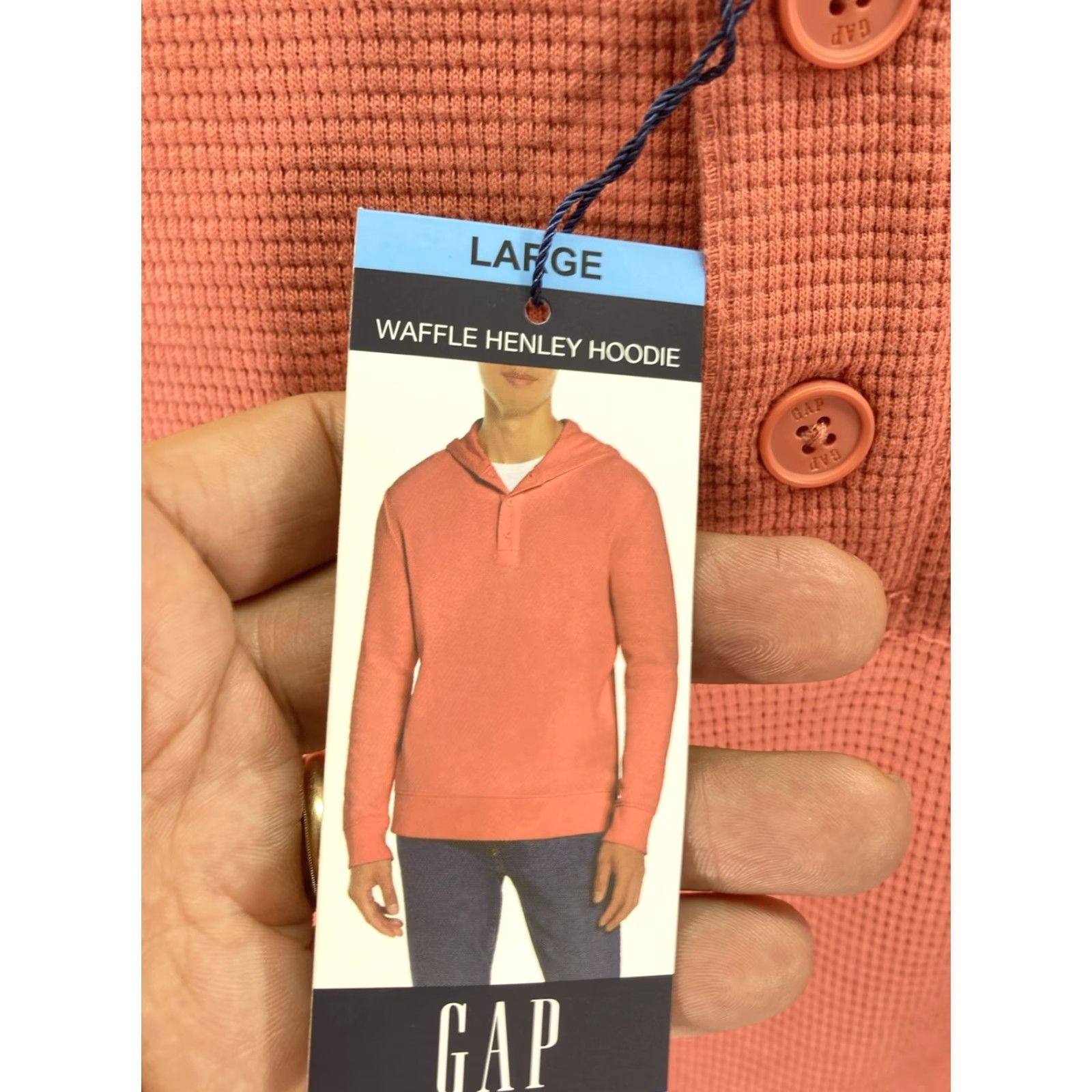 Gap **Gap Men's Large Waffle Henley Hoodie Pullover Orange Long Sleeve** User: Gap Men's Large Waffle Henley Hoodie Pullover Long Sleeve Orange NWT Size US L / EU 52-54 / 3 - 6 Thumbnail
