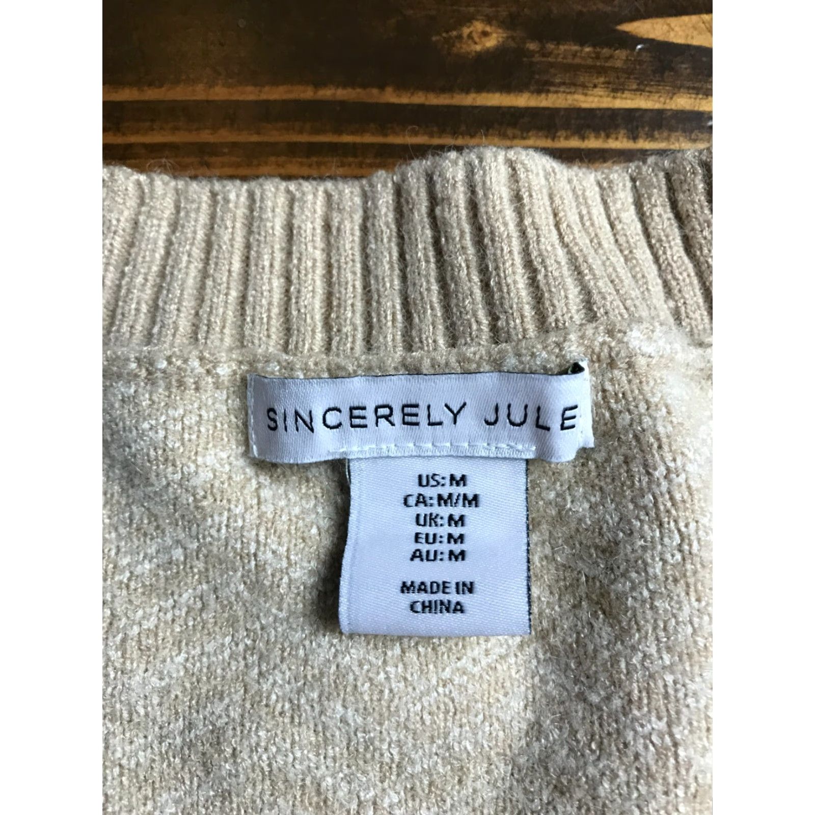 Vintage Sincerely Jules Sweater Cardigan Women's Medium Tan Cream Brown Solid Long Sleeve Casual Fall Spring Summer Regular Fit Womens Size M / US 6-8 / IT 42-44 - 5 Thumbnail
