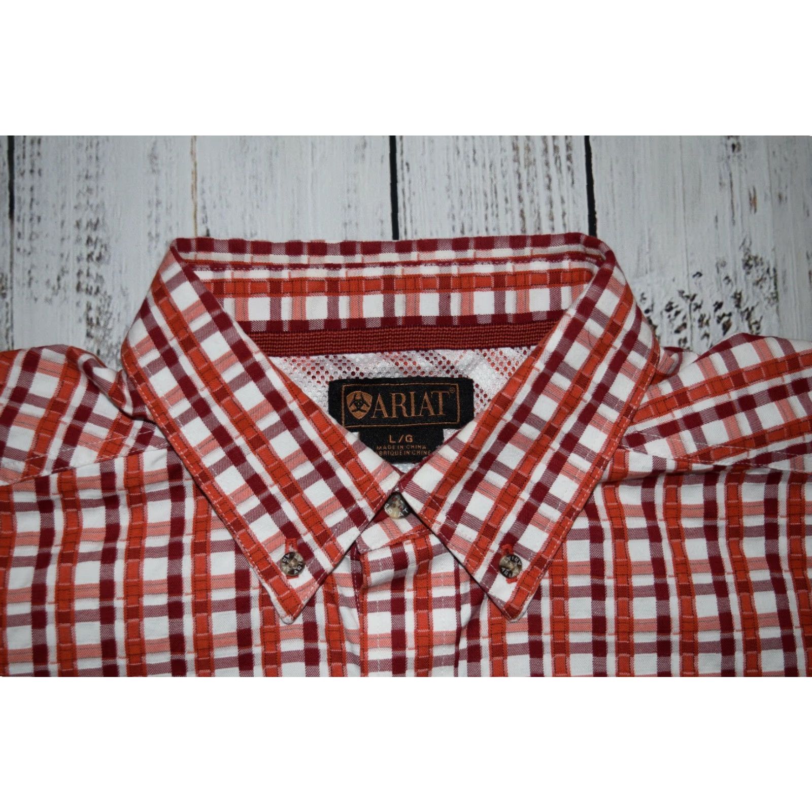 Ariat MENS ARIAT LONG BUTTON SHIRT Plaid CHECKERED Vented FARM ORANGE RED WHITE Large Regular Fit Casual Workwear Western Button-Down Collared Shirt Size US L / EU 52-54 / 3 - 5 Thumbnail