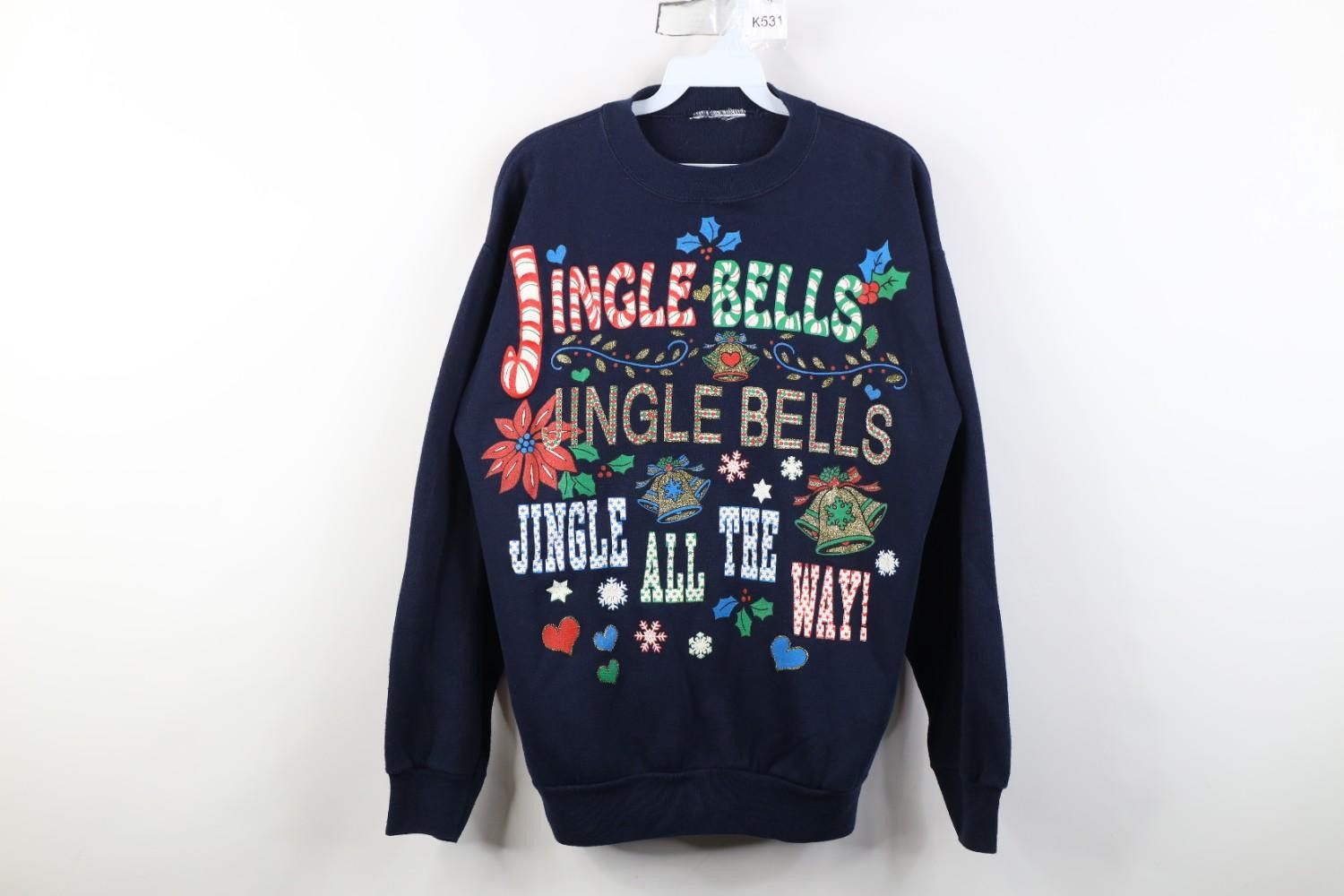 Vintage Vintage 90s Christmas Jingle Bells Crewneck Sweatshirt Blue Size L / US 10 / IT 46 - 1 Thumbnail