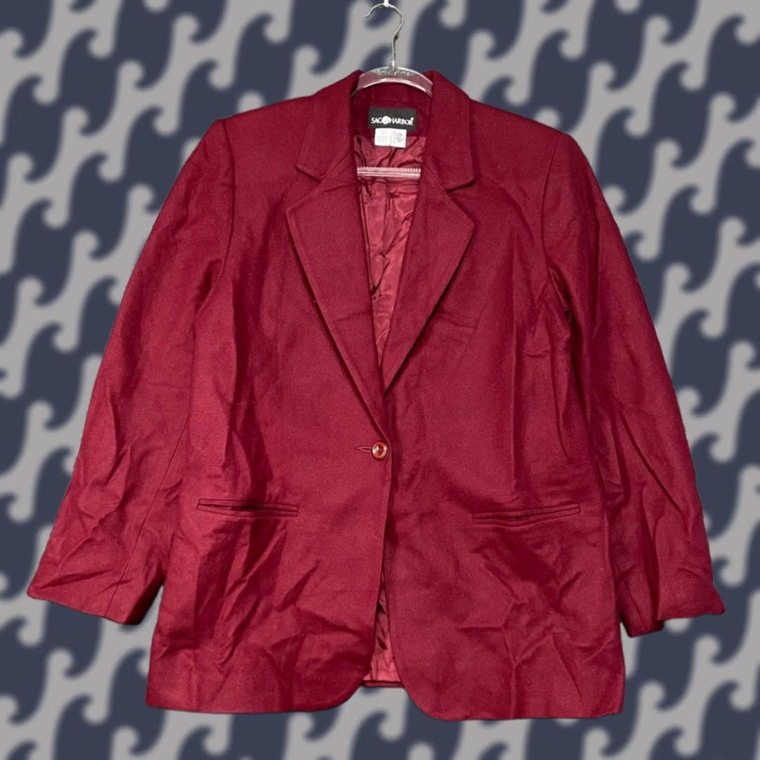Vintage Sag Harbor Blazer Women Size 10 Maroon Red 100% Pure New Wool Casual One Button Size M / US 6-8 / IT 42-44 - 1 Thumbnail