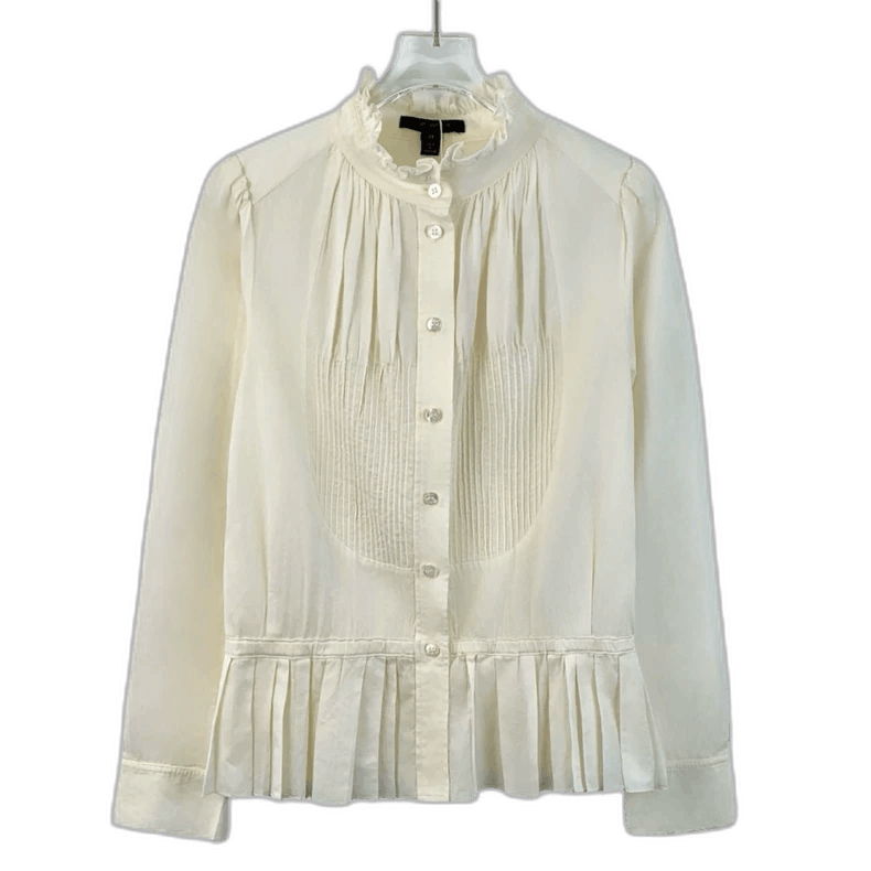 Louis Vuitton Louis Vuitton Beige Cotton Lace Long Sleeve Shirt Size US XXS / EU 40 - 1 Thumbnail