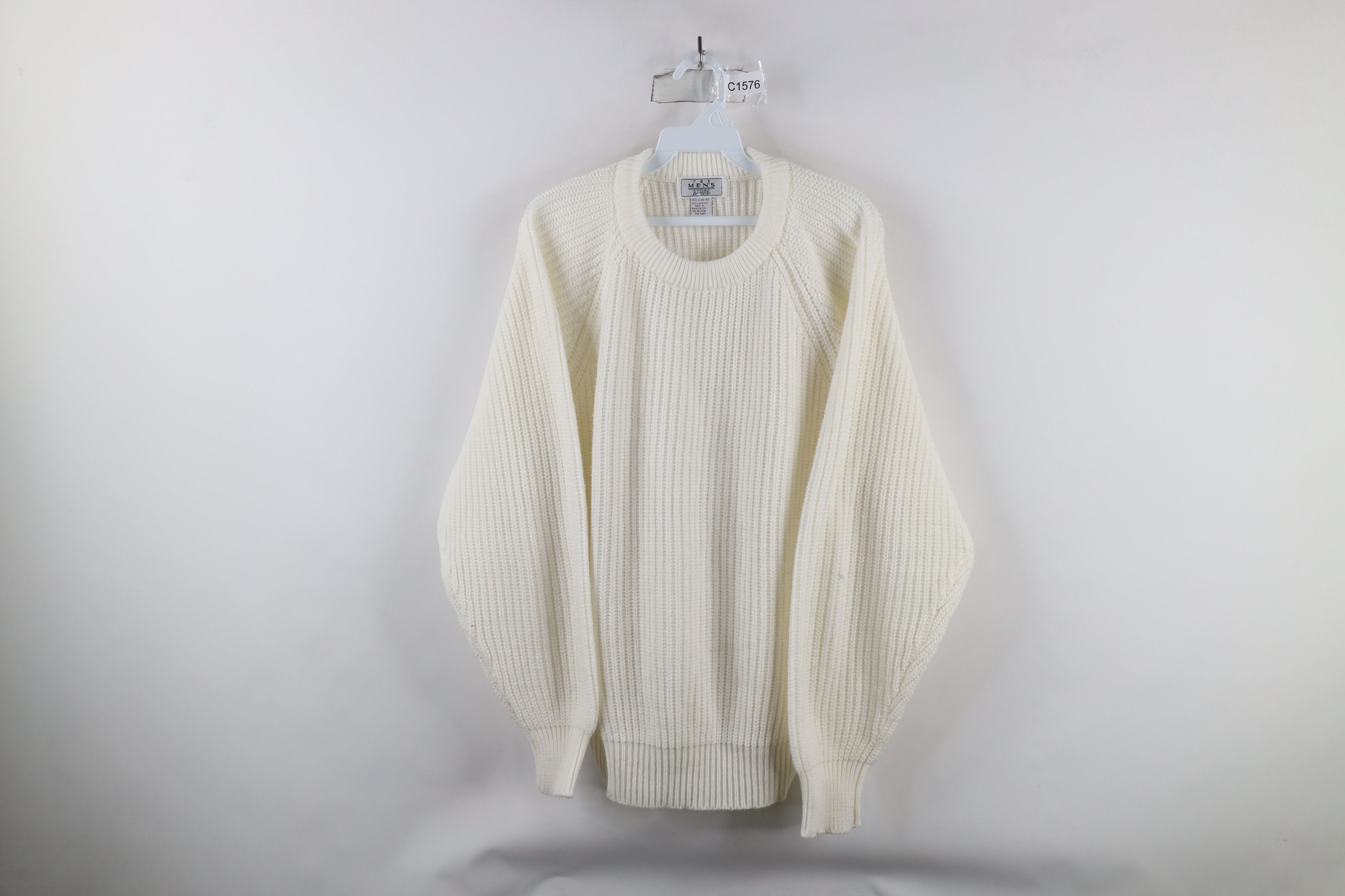 Vintage Vintage 70s Streetwear Ribbed Knit Crewneck Sweater White Size US XL / EU 56 / 4 - 1 Thumbnail