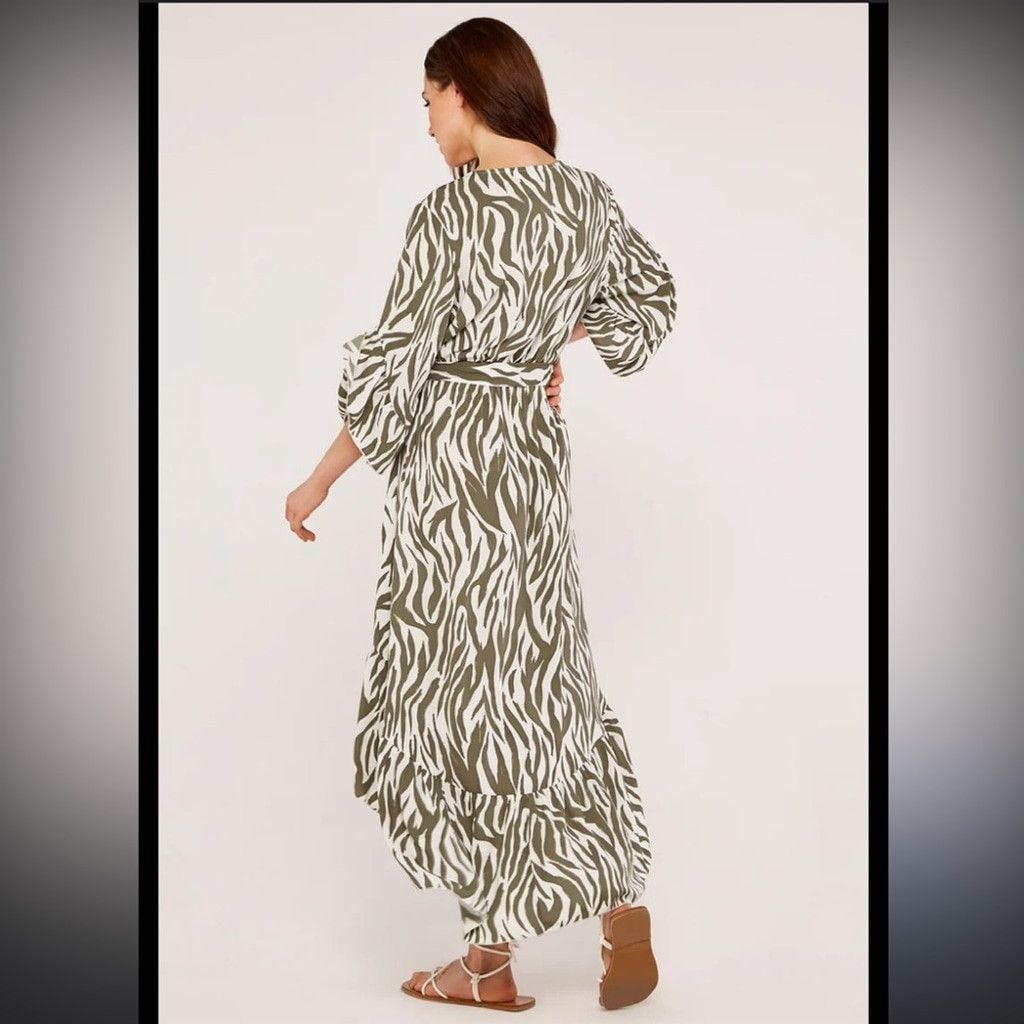Other APRICOT NWOT Zebra Print Flowy Midi Maxi White Green Dress S Size XXS / US 00 / IT 34 - 3 Thumbnail