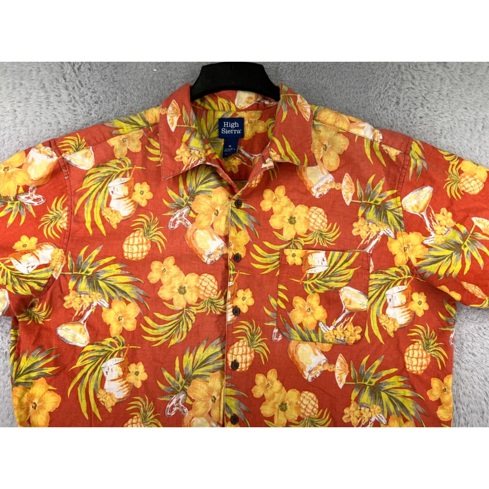 High Sierra High Sierra Shirt Mens Extra Large Red Yellow Floral Cocktail Pineapple Linen Size US XL / EU 56 / 4 - 6 Thumbnail