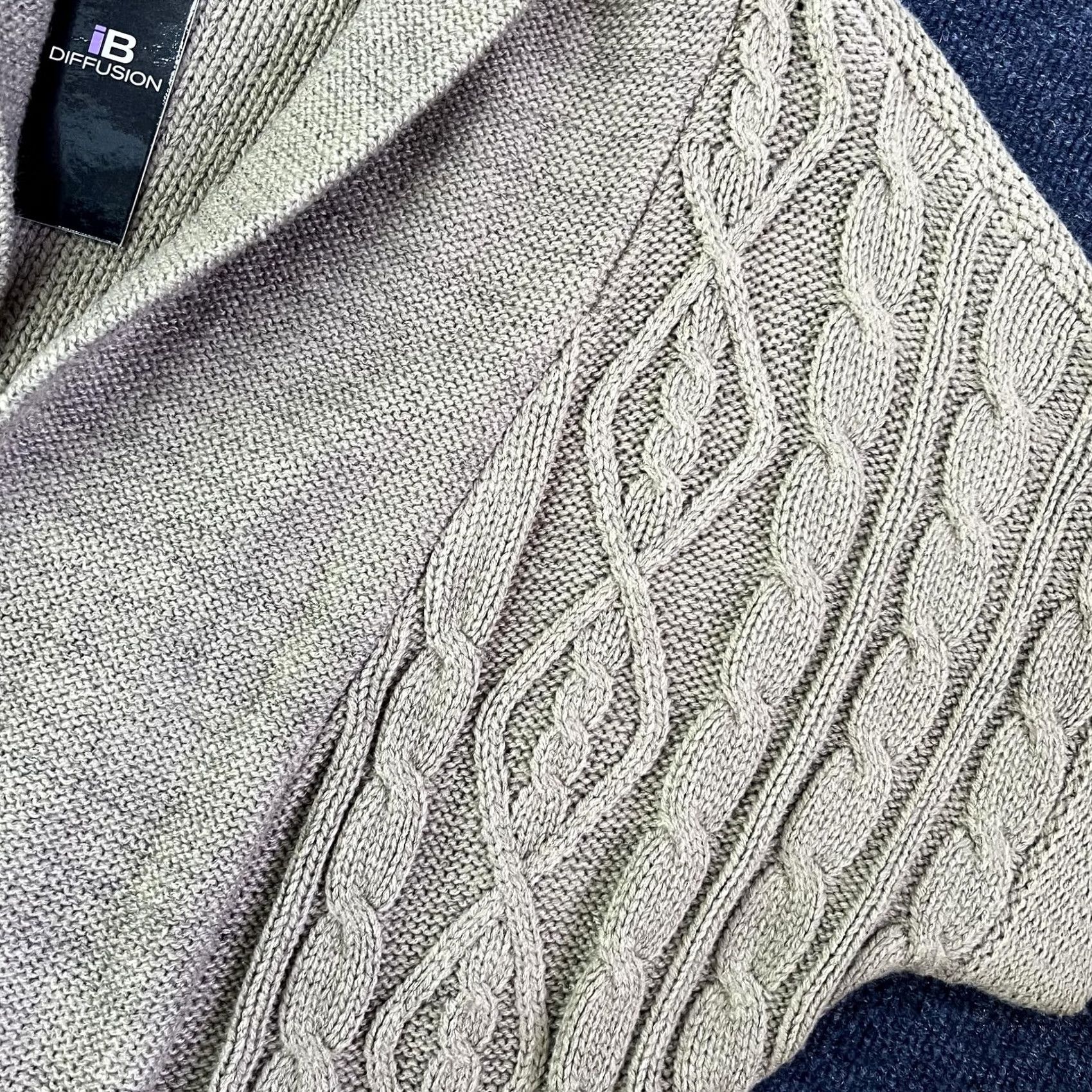 Vintage IB Diffusion Cardigan Sweater Womens Large Beige Cable Knit Belted Shawl Collar Size L / US 10 / IT 46 - 2 Thumbnail