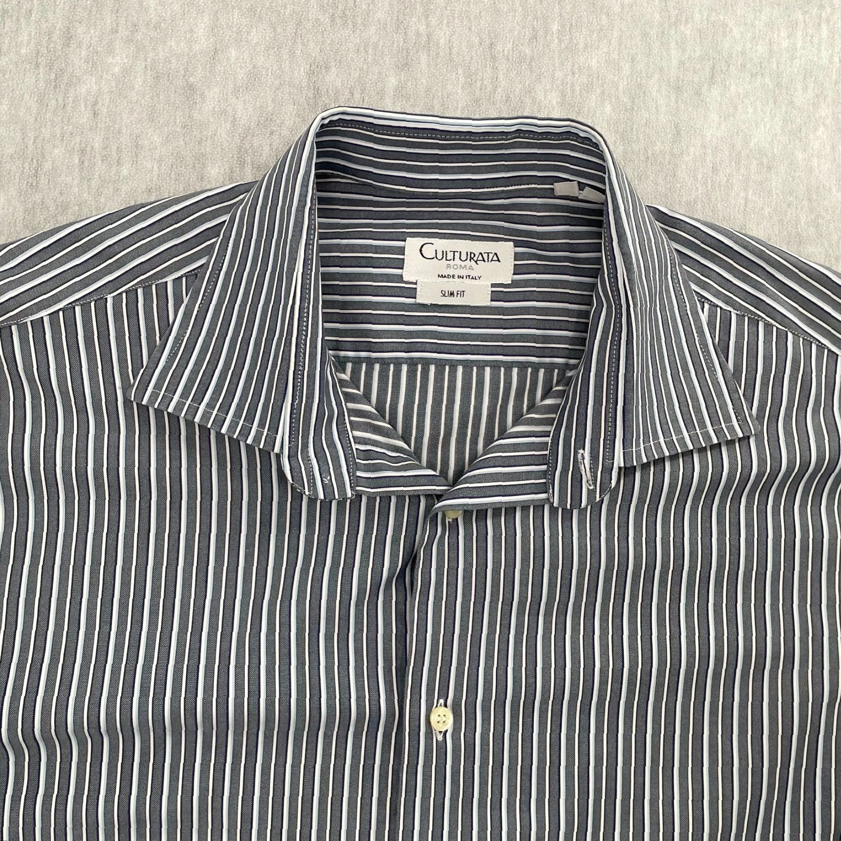 Vintage VINTAGE Culturata Shirt Men XL Gray White Striped Button-Up Collar Dress Shirt Italy Size US XL / EU 56 / 4 - 3 Thumbnail