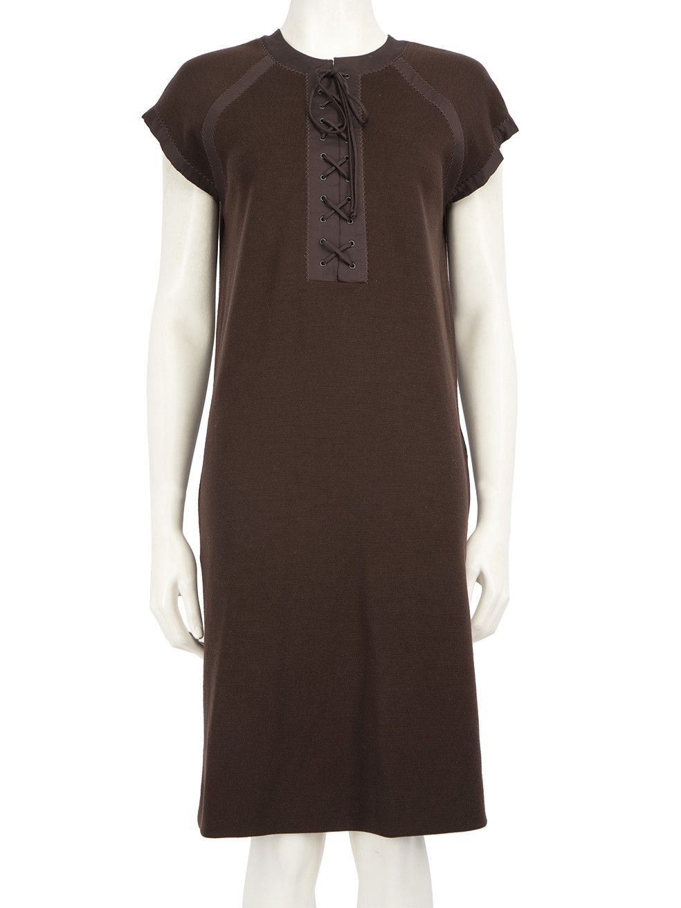 Bottega Veneta Brown Wool Lace Up Knee Length Dress Size S / US 4 / IT 40 - 1 Thumbnail