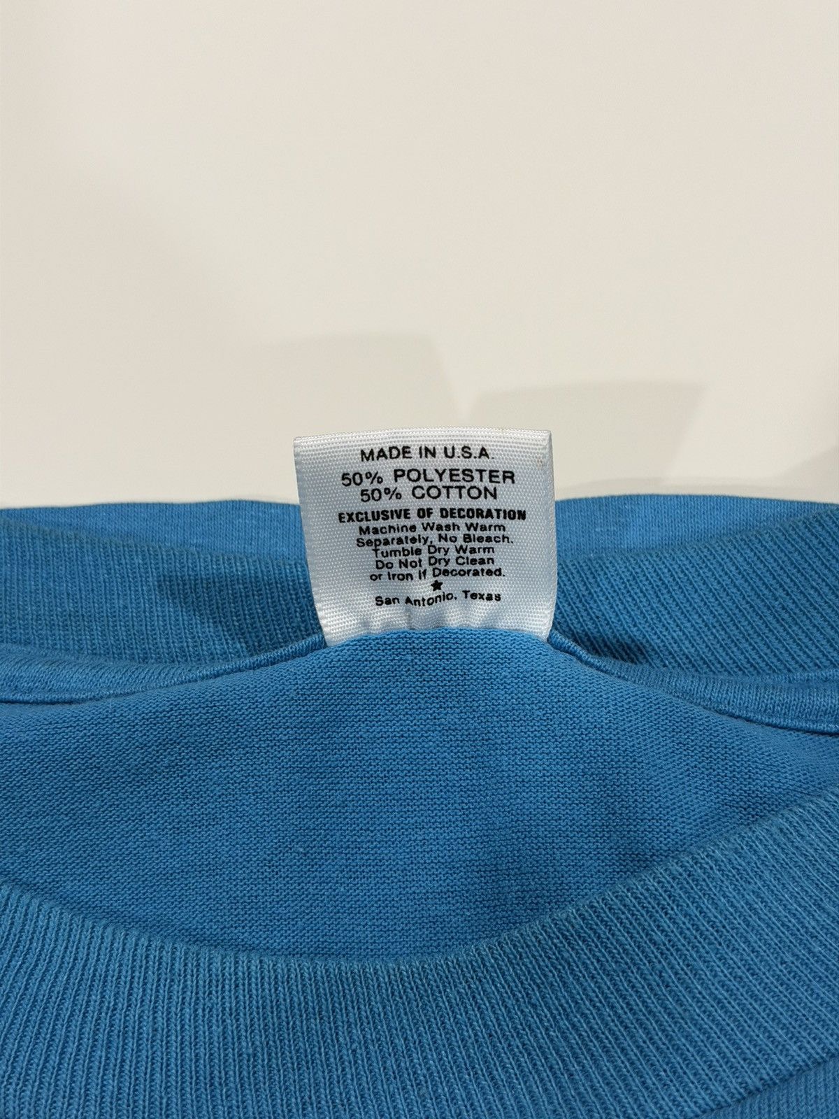 Vintage 1980s Vintage Turquoise Aqua Blue Single Stitch Blank Tee L Size US L / EU 52-54 / 3 - 8 Thumbnail