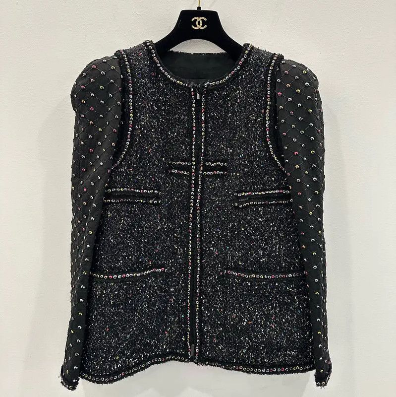 Chanel Chanel Women's Black Wool Jacket with Embellishments 0089 Size L / US 10 / IT 46 - 1 Thumbnail
