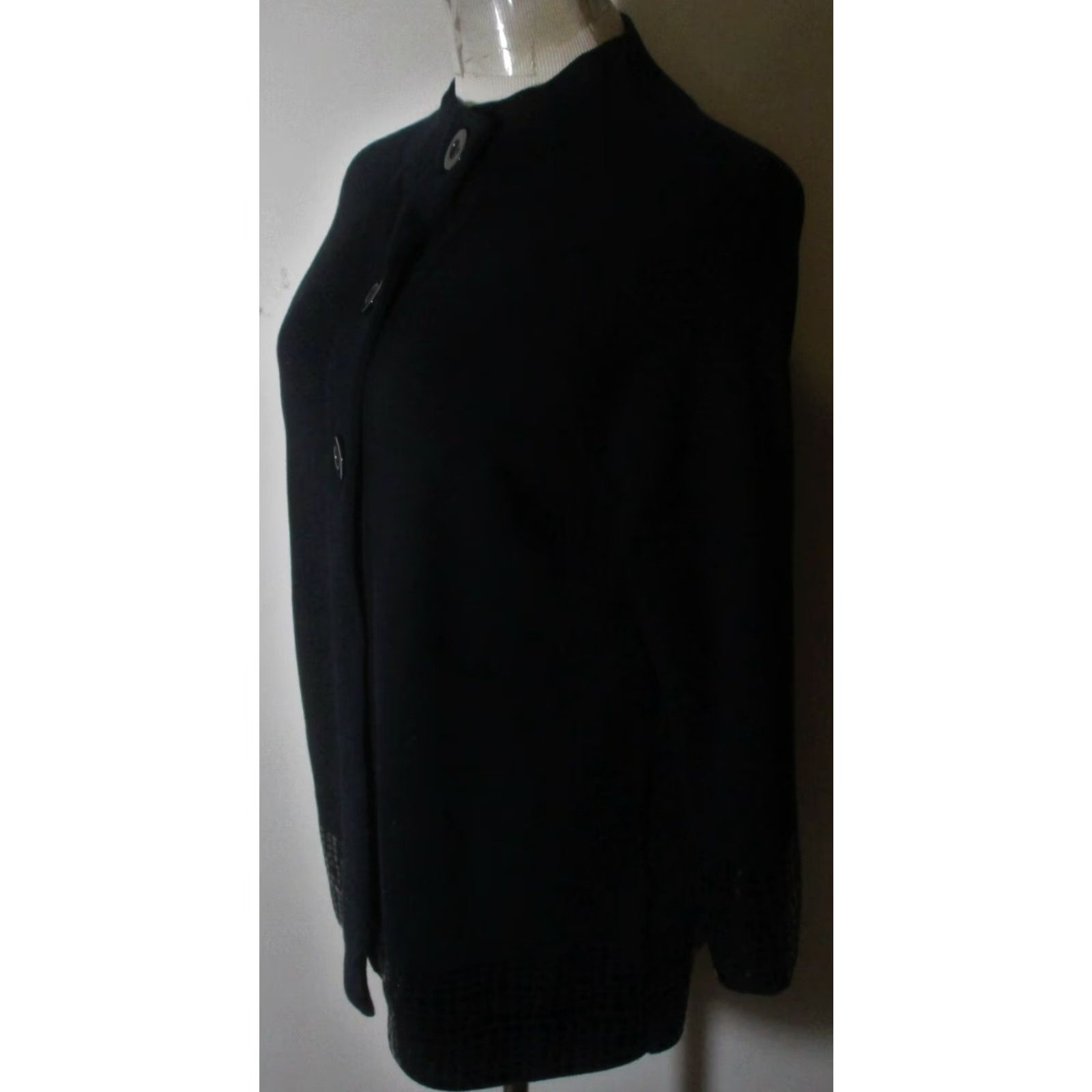Vintage DANA BUCHMAN Navy Blue Mock Cardigan Sweater Size M Women 3/4 Sleeve Knit Cotton Blend Cardigan, Classic Fit, Button Down, All Seasons Size M / US 6-8 / IT 42-44 - 4 Thumbnail
