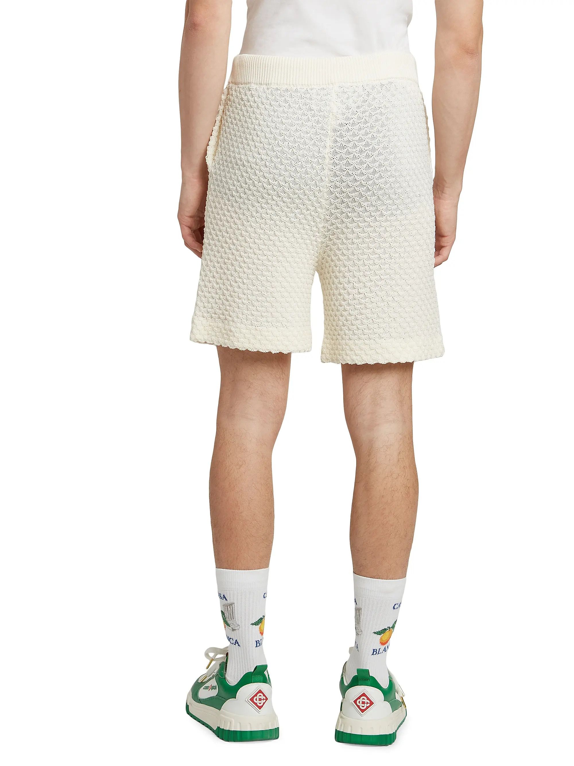 Casablanca os11x1025 Textured Cotton Drawstring Shorts in White Size US 32 / EU 48 - 5 Thumbnail