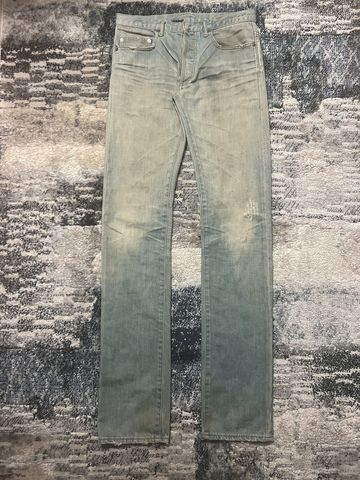 Dior × Hedi Slimane Dior Homme SS04 Strip Dirty Ice Bleu Claire Clawmark Denim Size US 29 - 1 Thumbnail