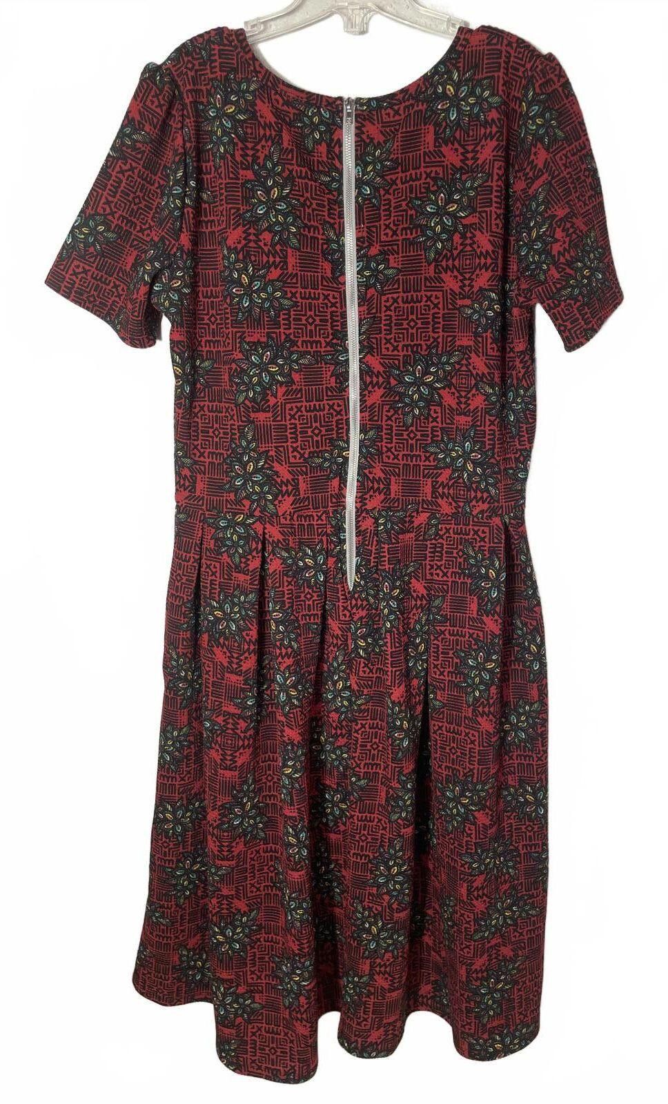 Other LuLaRoe Dress Women's Sz Large Burgundy Red Floral Zip Back Size L / US 10 / IT 46 - 4 Thumbnail