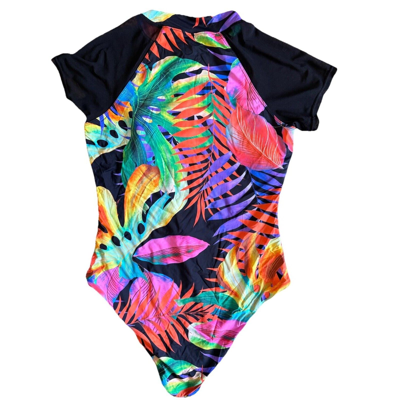 Bebe Bebe 1/2 Zip Swimsuit Size XL Tropical Print Mesh Sleeves Size ONE SIZE - 4 Thumbnail