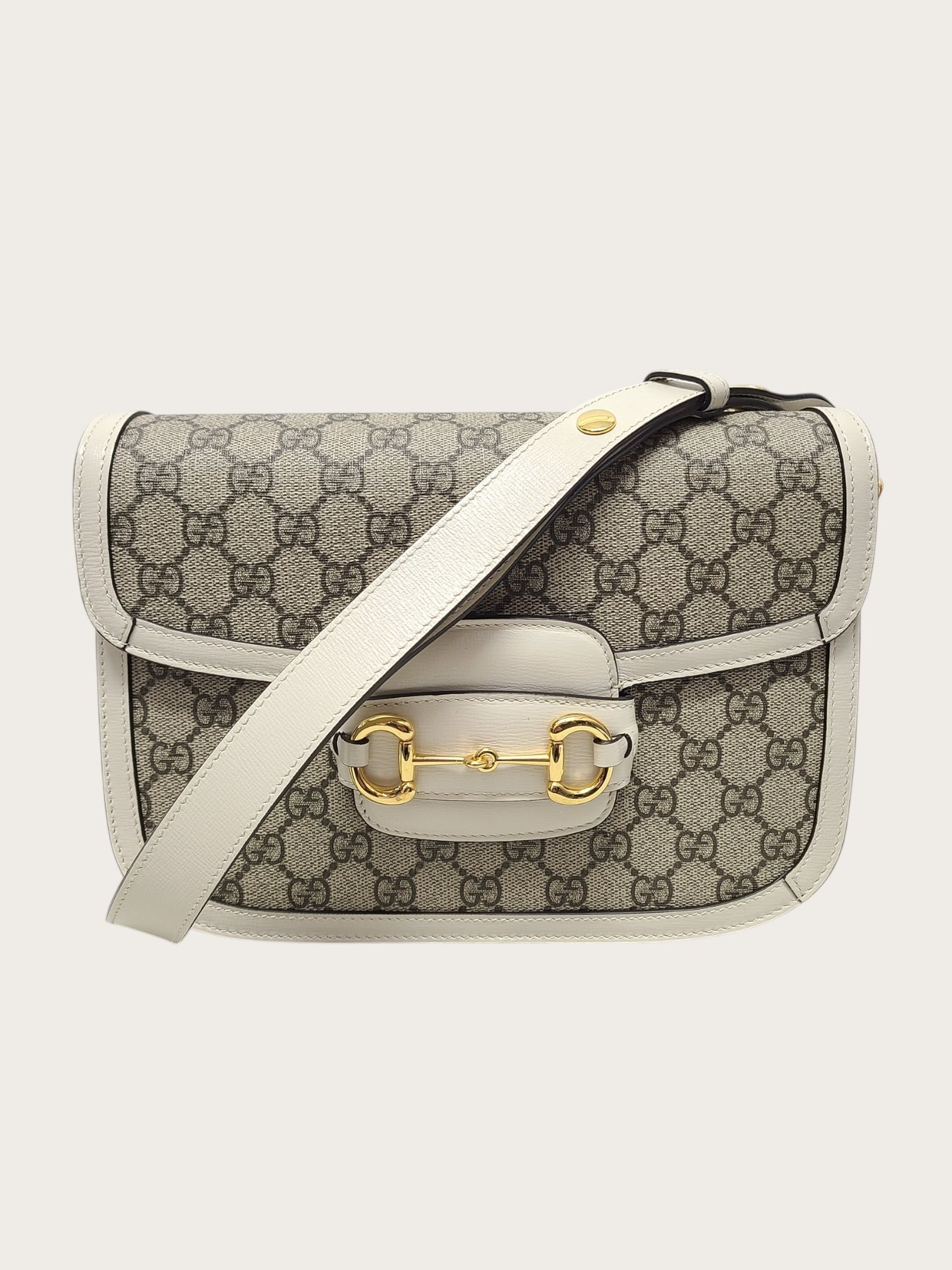 Gucci White Leather GG Supreme Horsebit Shoulder Bag Size ONE SIZE - 1 Thumbnail