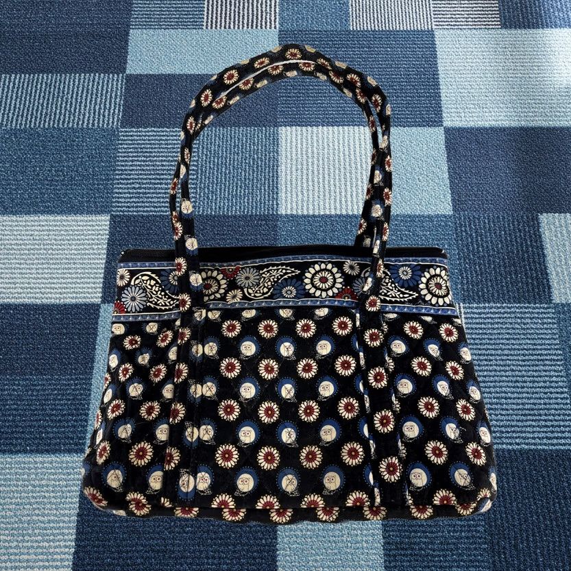 Vintage Vera Bradley Villager Night Owl Quilted Hangbag Tote Womens Blue Cotton Hangbag Size ONE SIZE - 1 Thumbnail