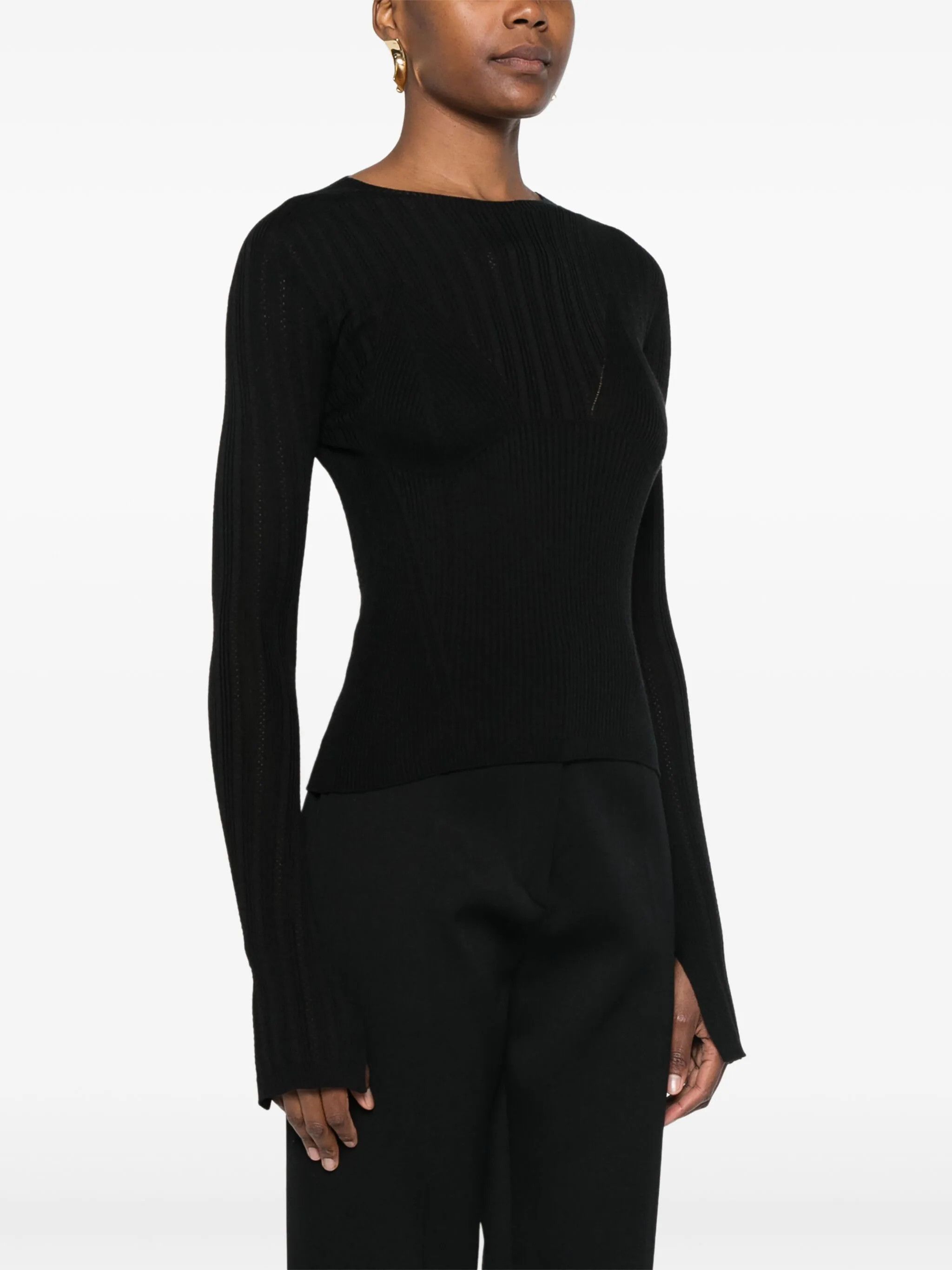 Lanvin o1s22i1n1024 Ribbed Crewneck Sweater in Black Size S / US 4 / IT 40 - 3 Thumbnail