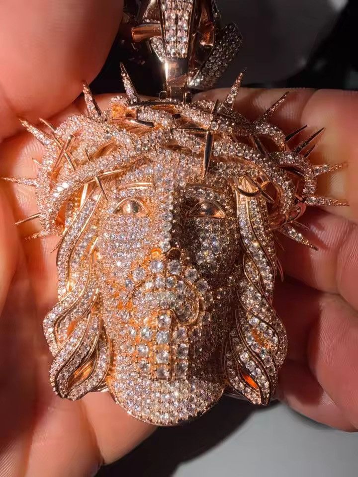 Rose Gold Iced Out Ratten Jesus Necklace Pendant 40cm Chain