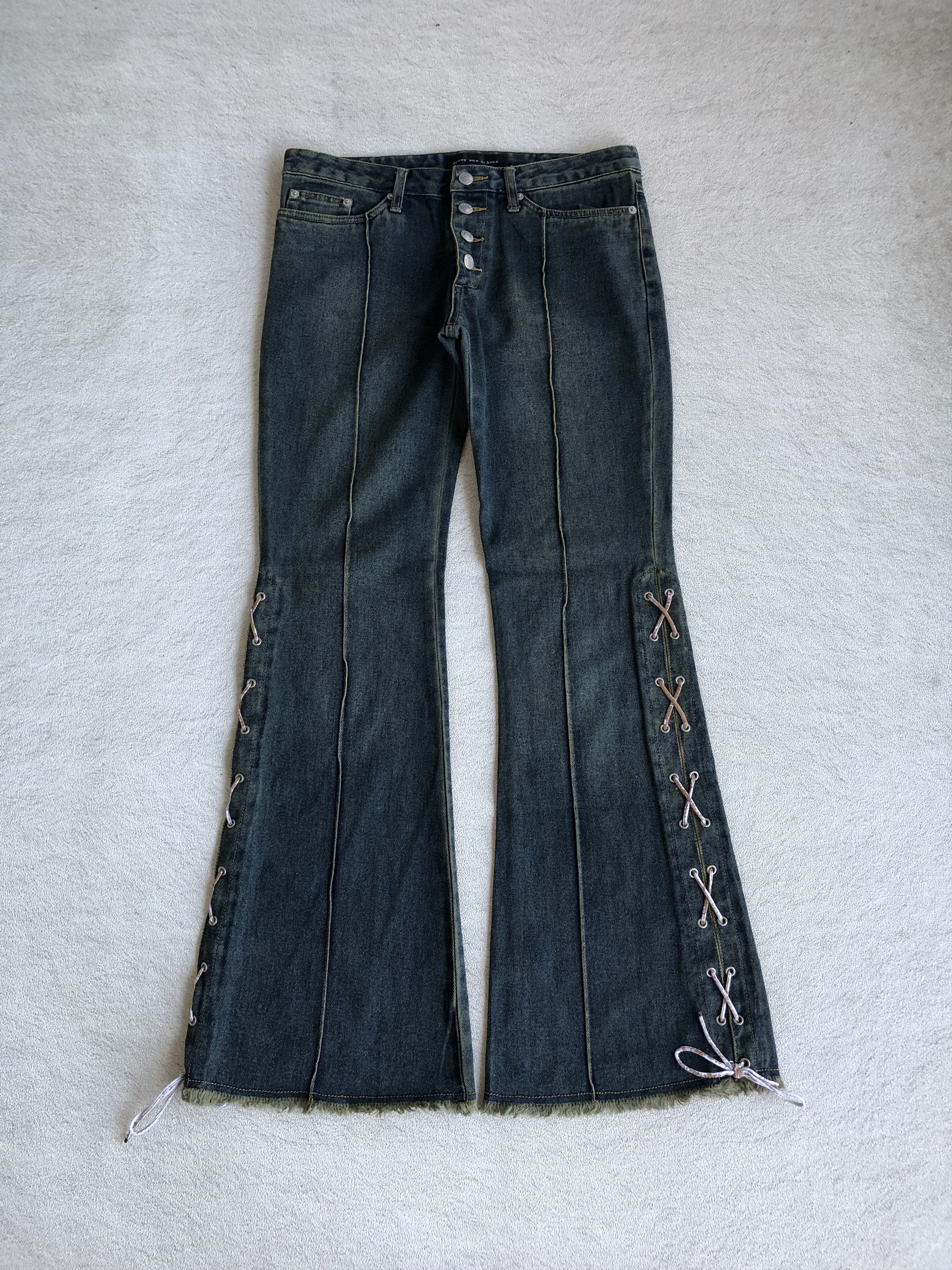 Japanese Brand Jouer aux echecs Y2K Flared Jeans Size US 33 - 1 Thumbnail