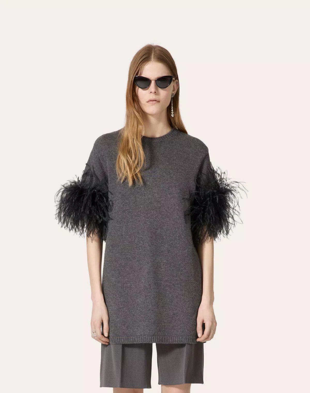 Valentino o1s1wg110426 Wool Jumper With Feathers in Grey Size S / US 4 / IT 40 - 4 Thumbnail