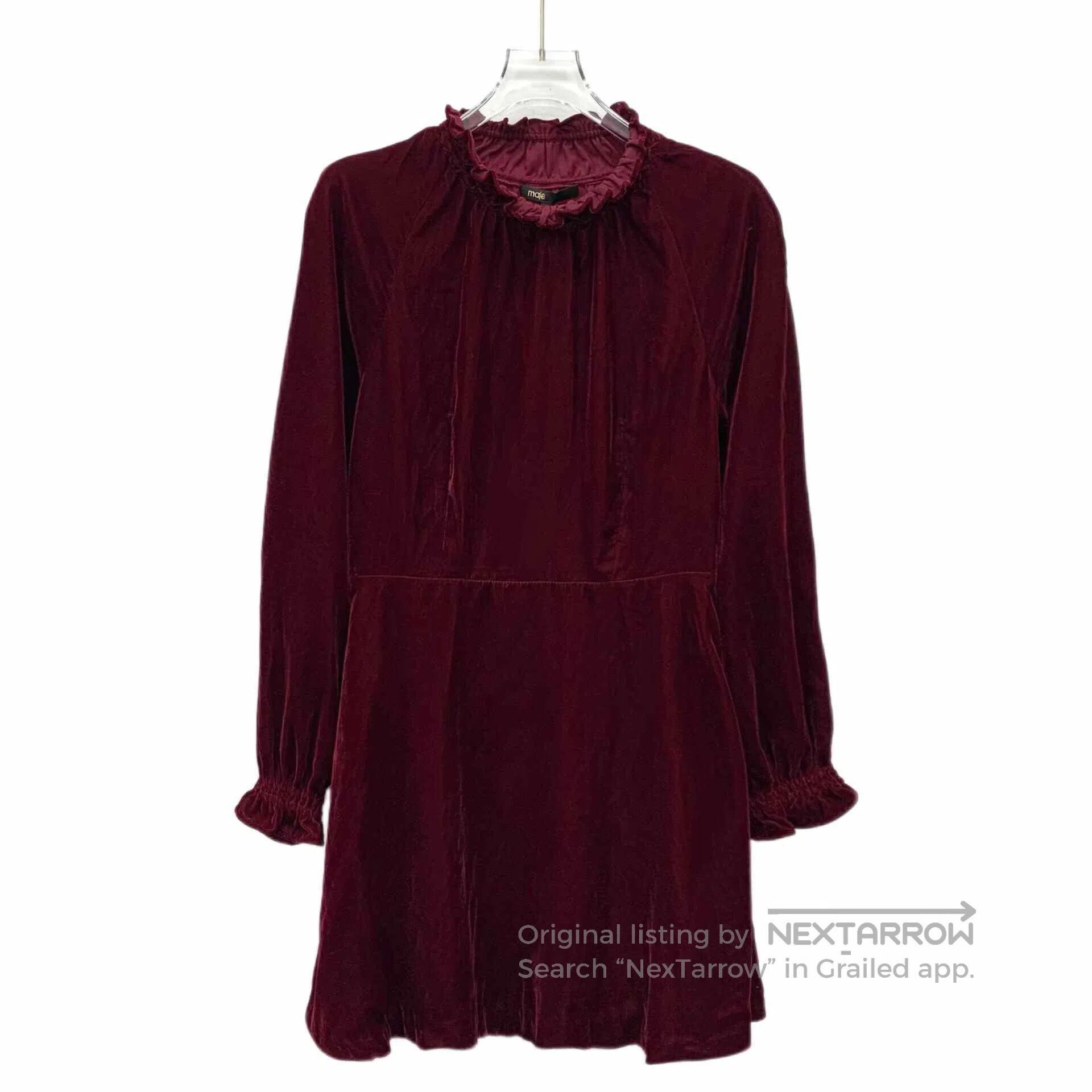 Maje MAJE Deep Red Lace Design Crew Neck Long Sleeve Dress| Size S / US 4 / IT 40 - 1 Thumbnail