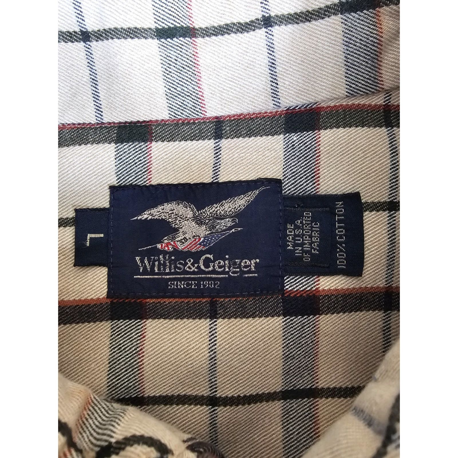 Vintage Willis & Geiger Cream Checkered Long Sleeve Button Up Dress Shirt Men's L Large Size 42R - 4 Thumbnail