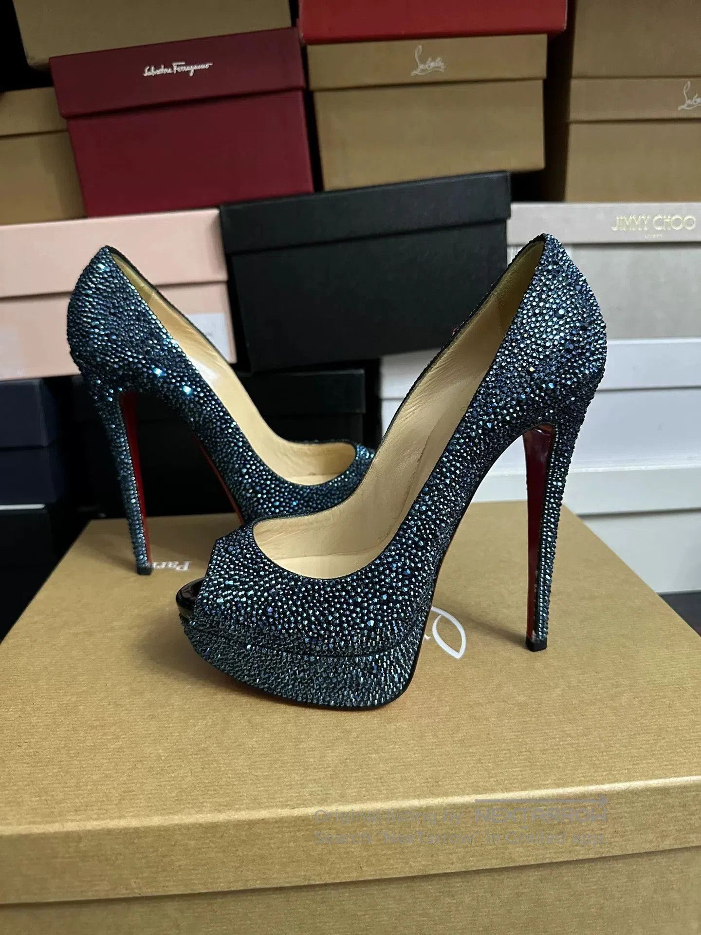 Christian Louboutin Christian Louboutin Blue Crystal Red Sole Heels. Size US 7.5 / IT 37.5 - 1 Thumbnail