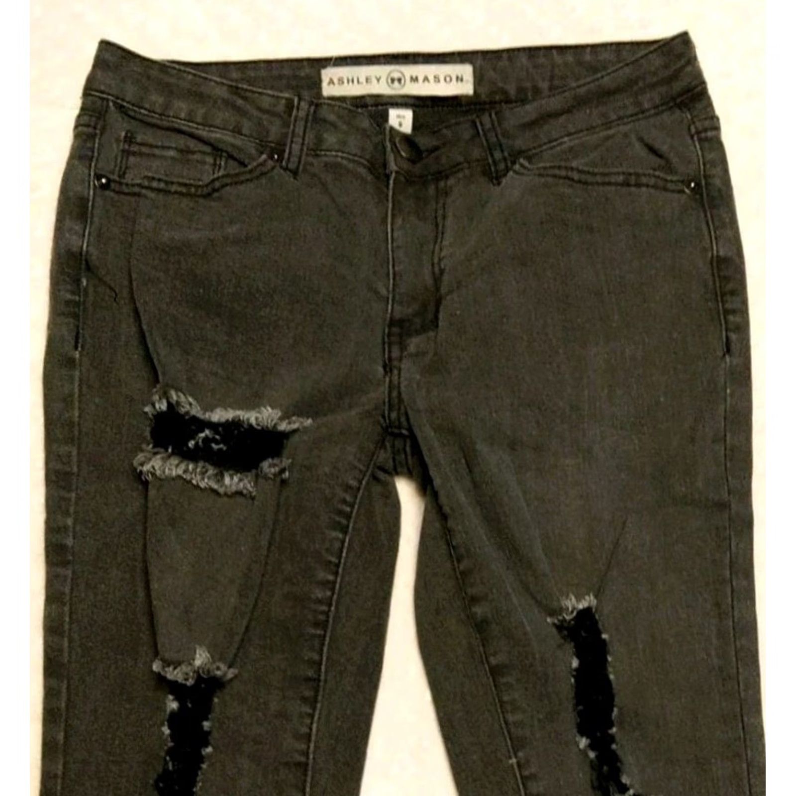Denime Ashley Mason Jeans Women Size 5 Black Denim Straight Capris Distressed Front 5-Pocket Design Lounge Everyday Wear Size 27" / US 4 / IT 40 - 4 Thumbnail