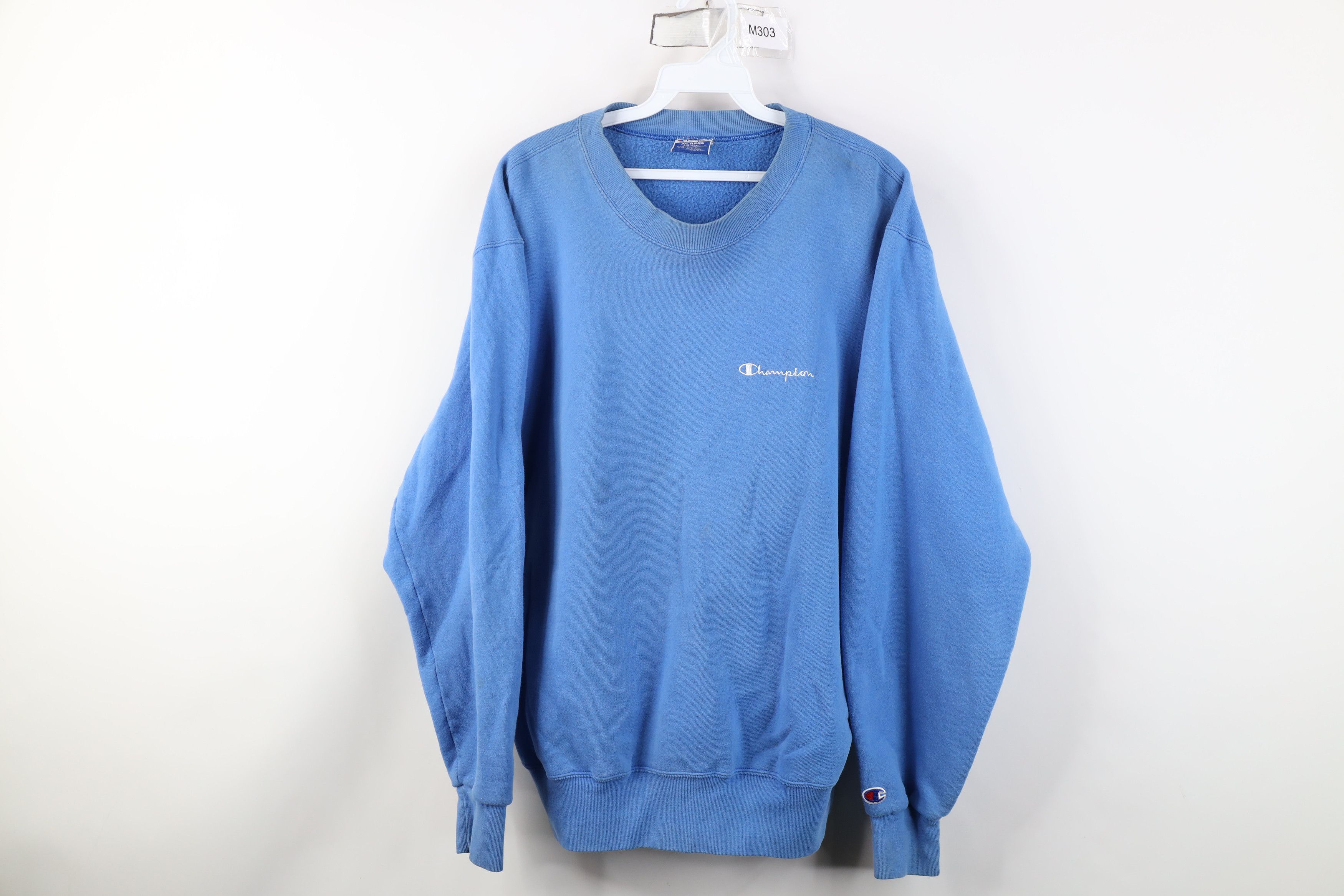 Champion Vintage 90s Champion Spell Crewneck Sweatshirt Light Blue Size US XL / EU 56 / 4 - 1 Thumbnail