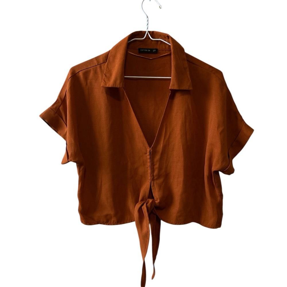 Cotton On Burnt Orange Cotton On Tie-Front Crop Top Size S / US 4 / IT 40 - 1 Thumbnail