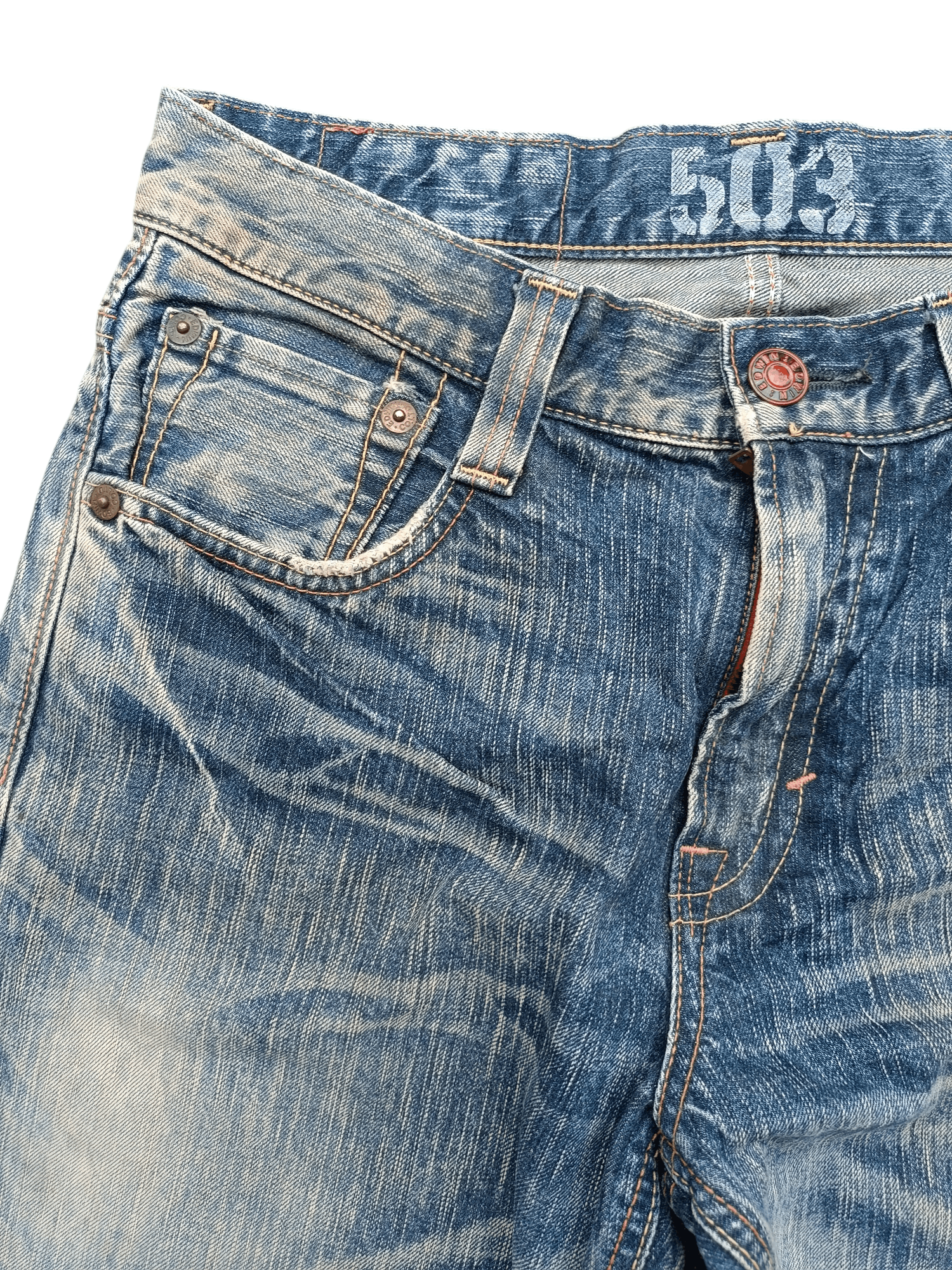 Edwin × Japanese Brand Edwin 503 Blue Trip Slim Washed Blue Whisker Denim Size US 32 / EU 48 - 16 Thumbnail