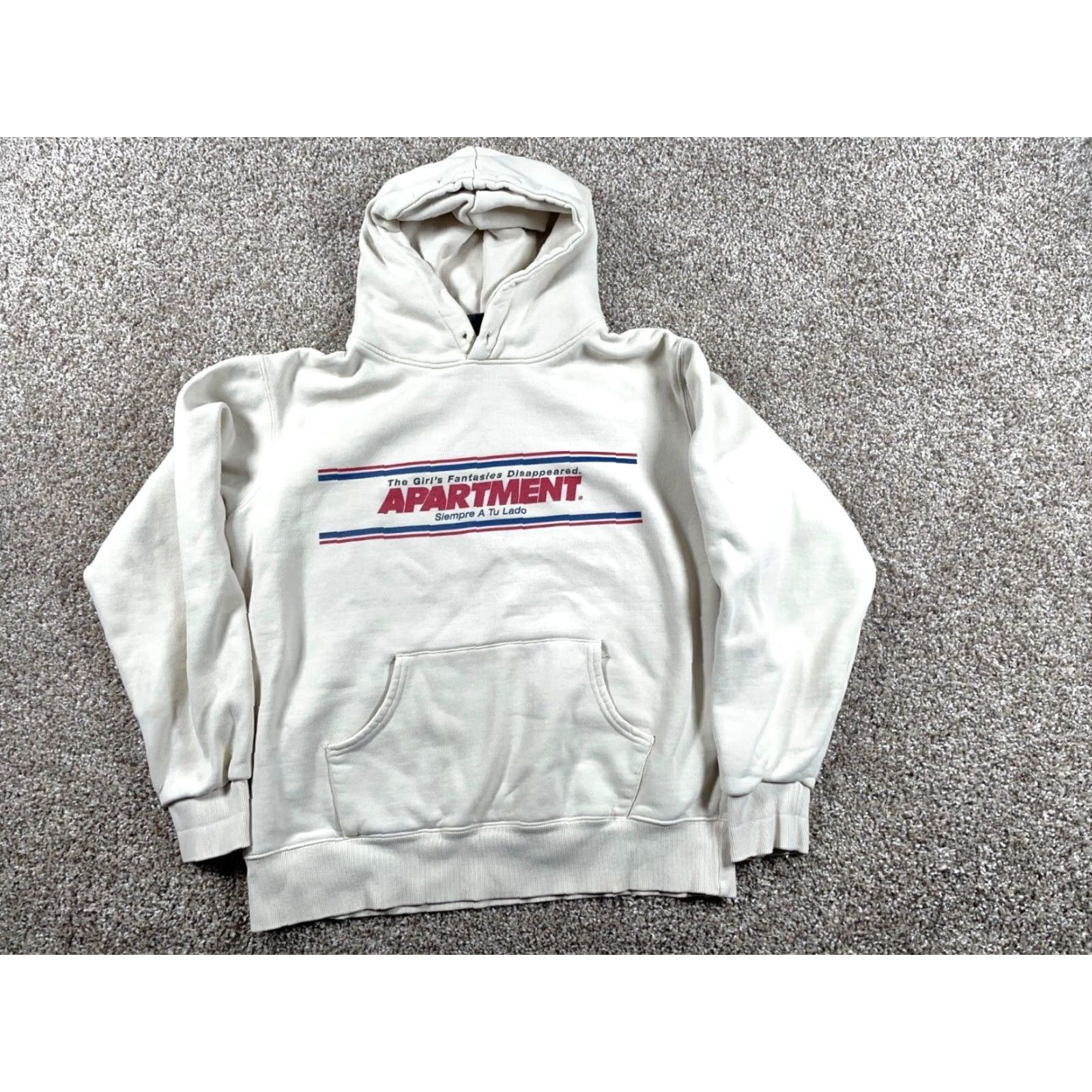 Vintage Apartment Hoodie Adult Large Ivory Sweatshirt Drawstring Girl's Fantasies Retro Heavyweight Pockets Cotton Polyester Size US L / EU 52-54 / 3 - 2 Thumbnail