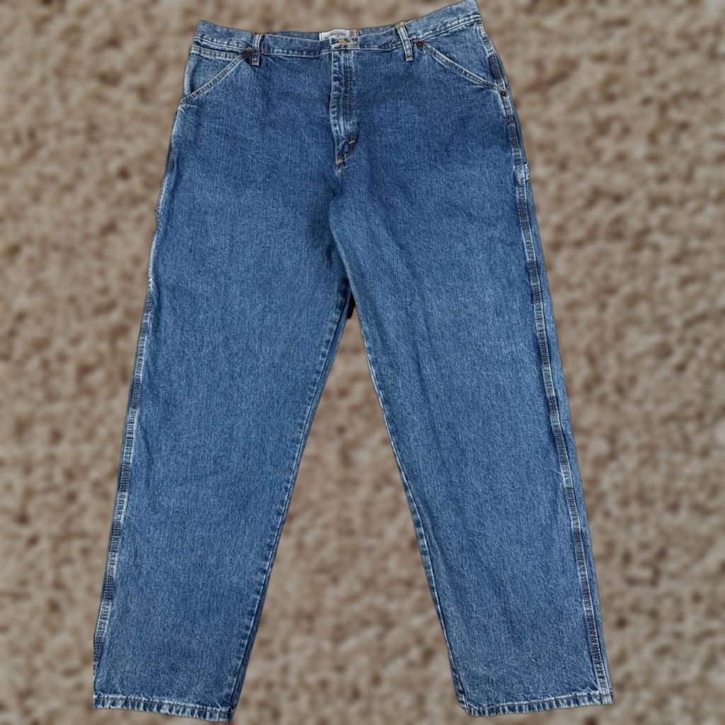 Wrangler Wrangler Jeans Mens 40 Blue Denim Carpenter Fit Hammer Loop Triple Stitched Seam Boots Cut Slim Size US 40 / EU 56 - 1 Thumbnail