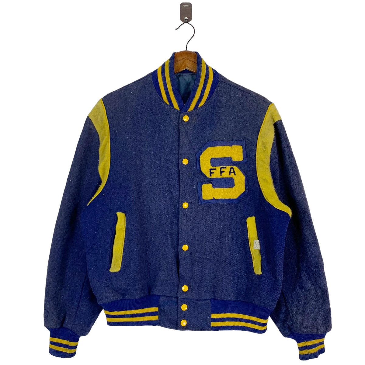 image of Vintage Ffa Varsity Bomber Jacket in Navy, Men's (Size Medium)