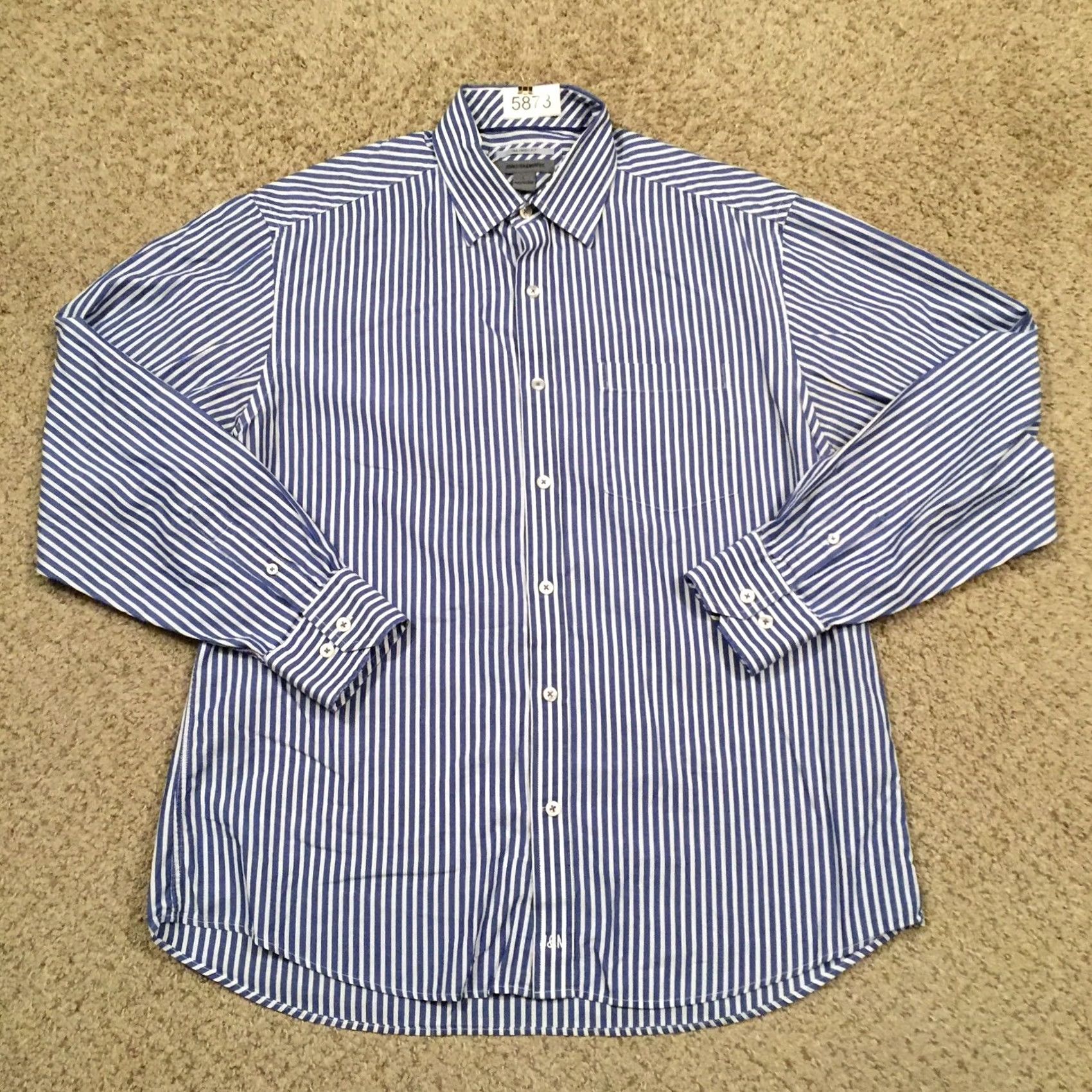 Johnston & Murphy Johnston & Murphy Shirt Mens Large Blue Striped Long Sleeve Button Up Size US XL / EU 56 / 4 - 2 Thumbnail
