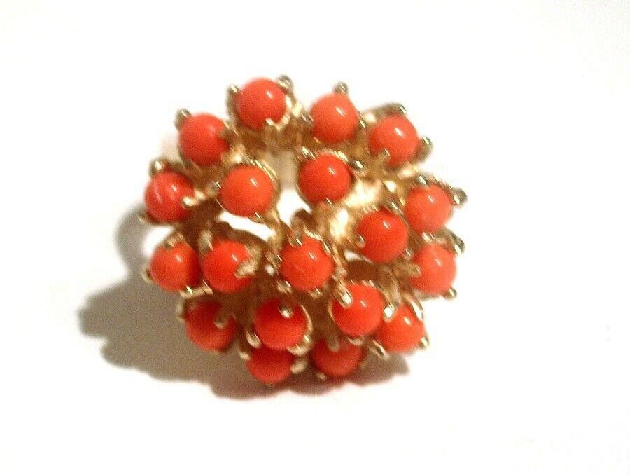 Cluster 18kt Gold Vermeil Silver Cocktail Ring Red Coral