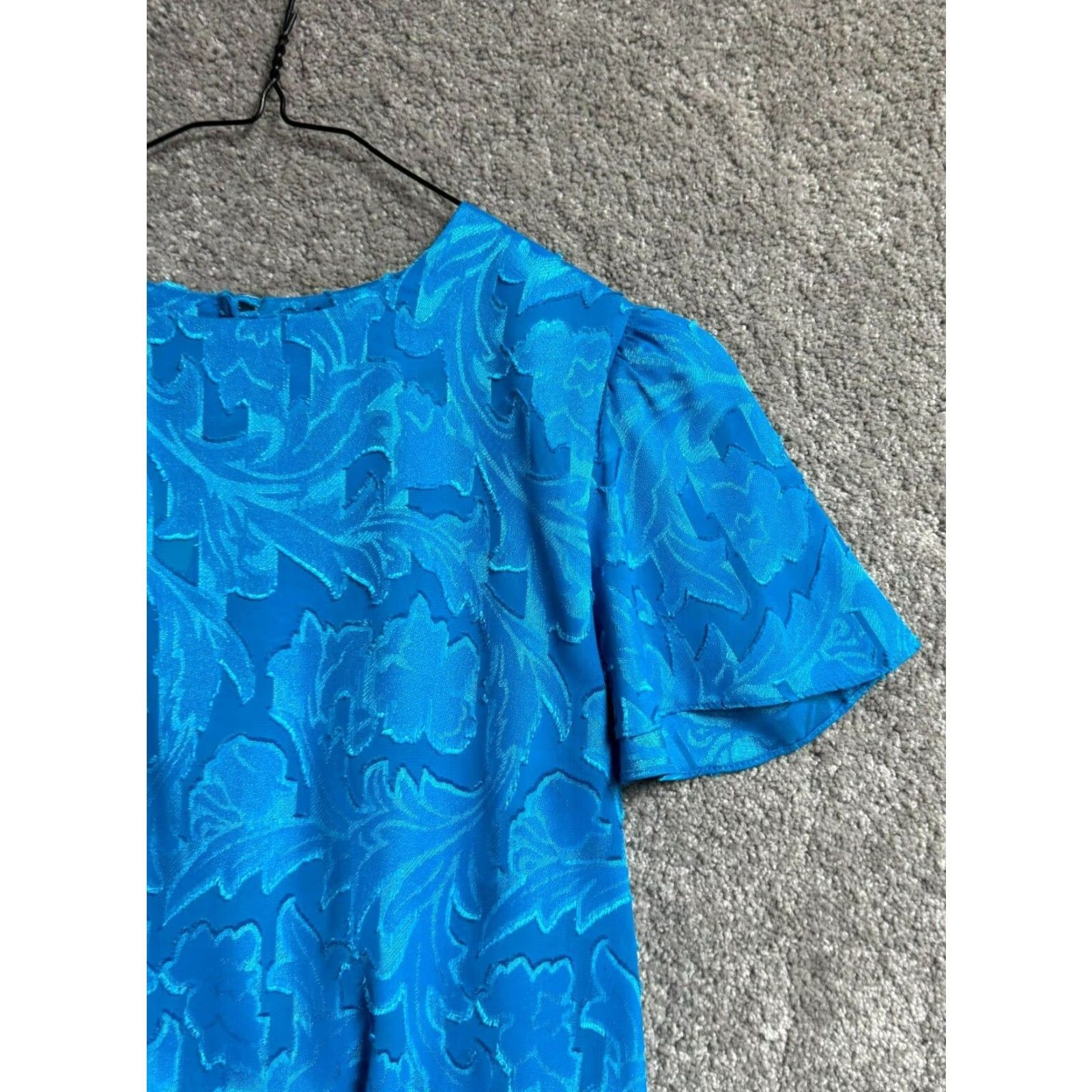 Vintage VINTAGE Lady Page Dress Blouson Waist Midi 80s Blue Jacquard Textured Fringes Floral Party/Cocktail Women Size 8 Mens? No. Size M / US 6-8 / IT 42-44 - 6 Thumbnail