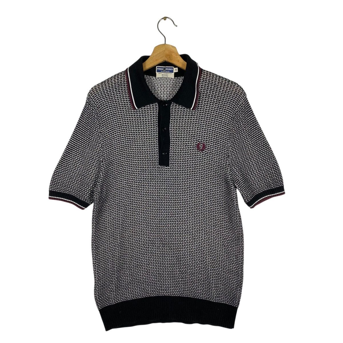 Fred Perry Fred Perry Reissues Knitted Polo, Black & White Size US XS / EU 42 / 0 - 2 Thumbnail